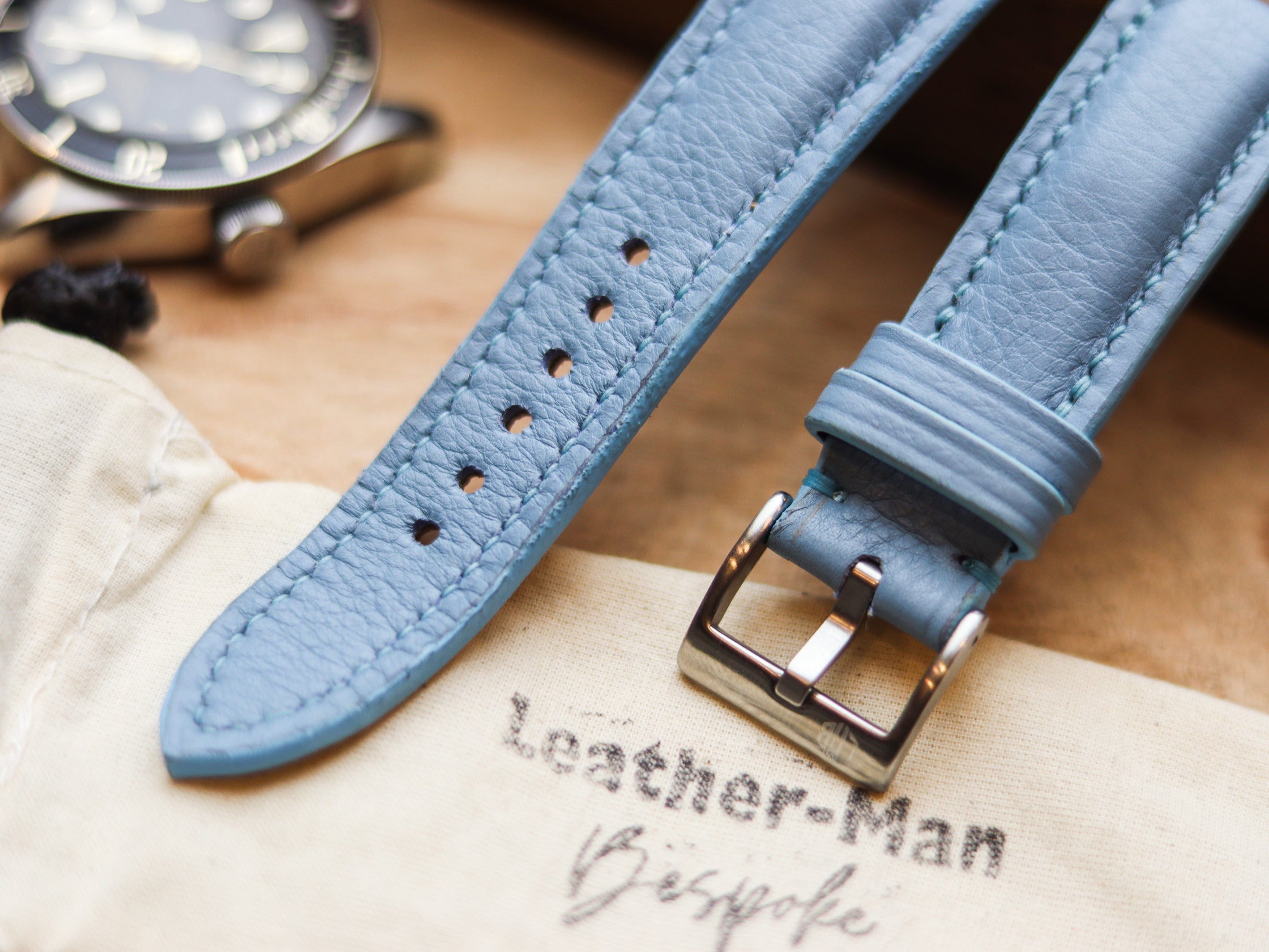 ICE BLUE CALF LEATHER WATCH STRAPS - PADDED