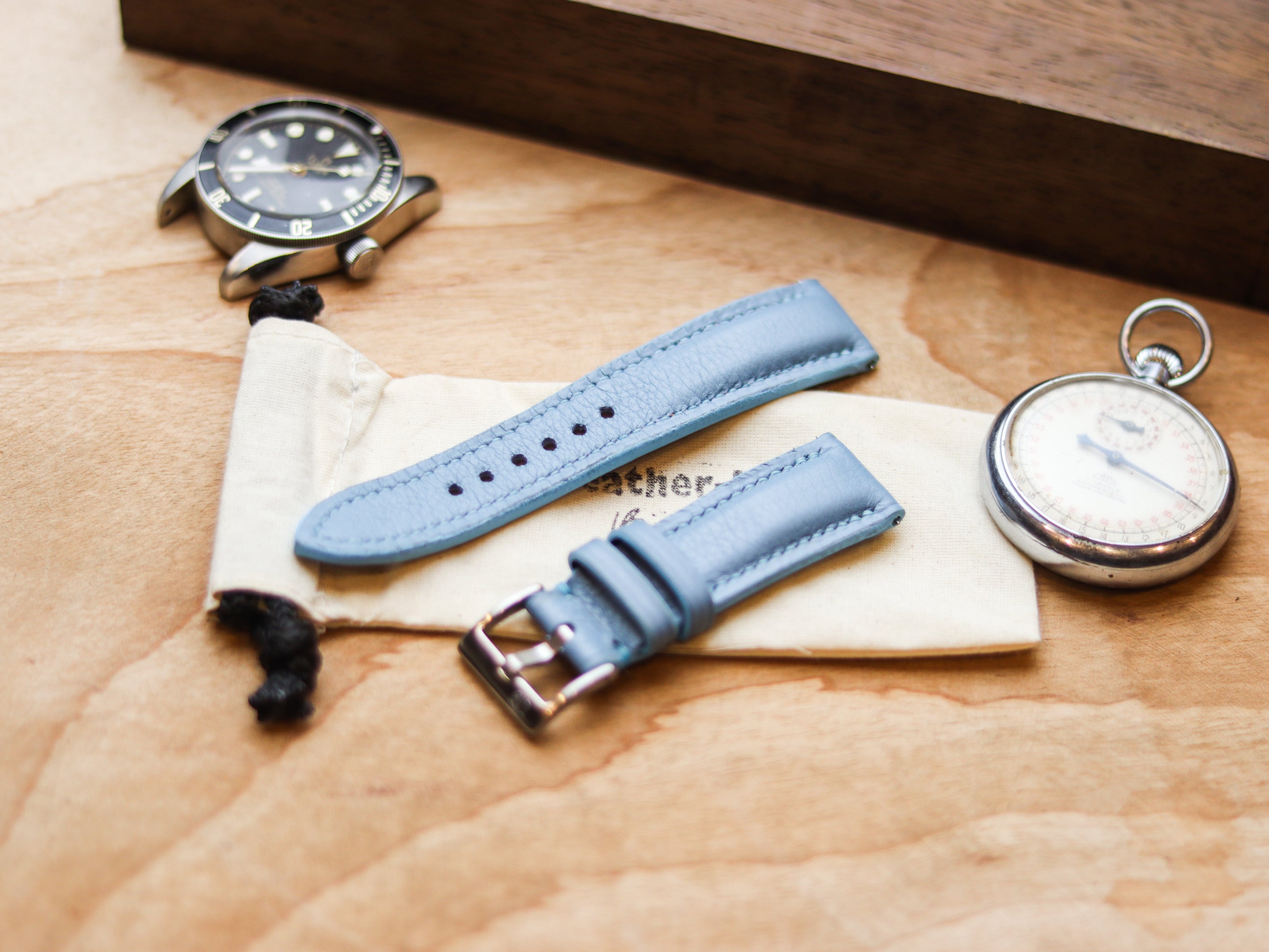 ICE BLUE CALF LEATHER WATCH STRAPS - PADDED