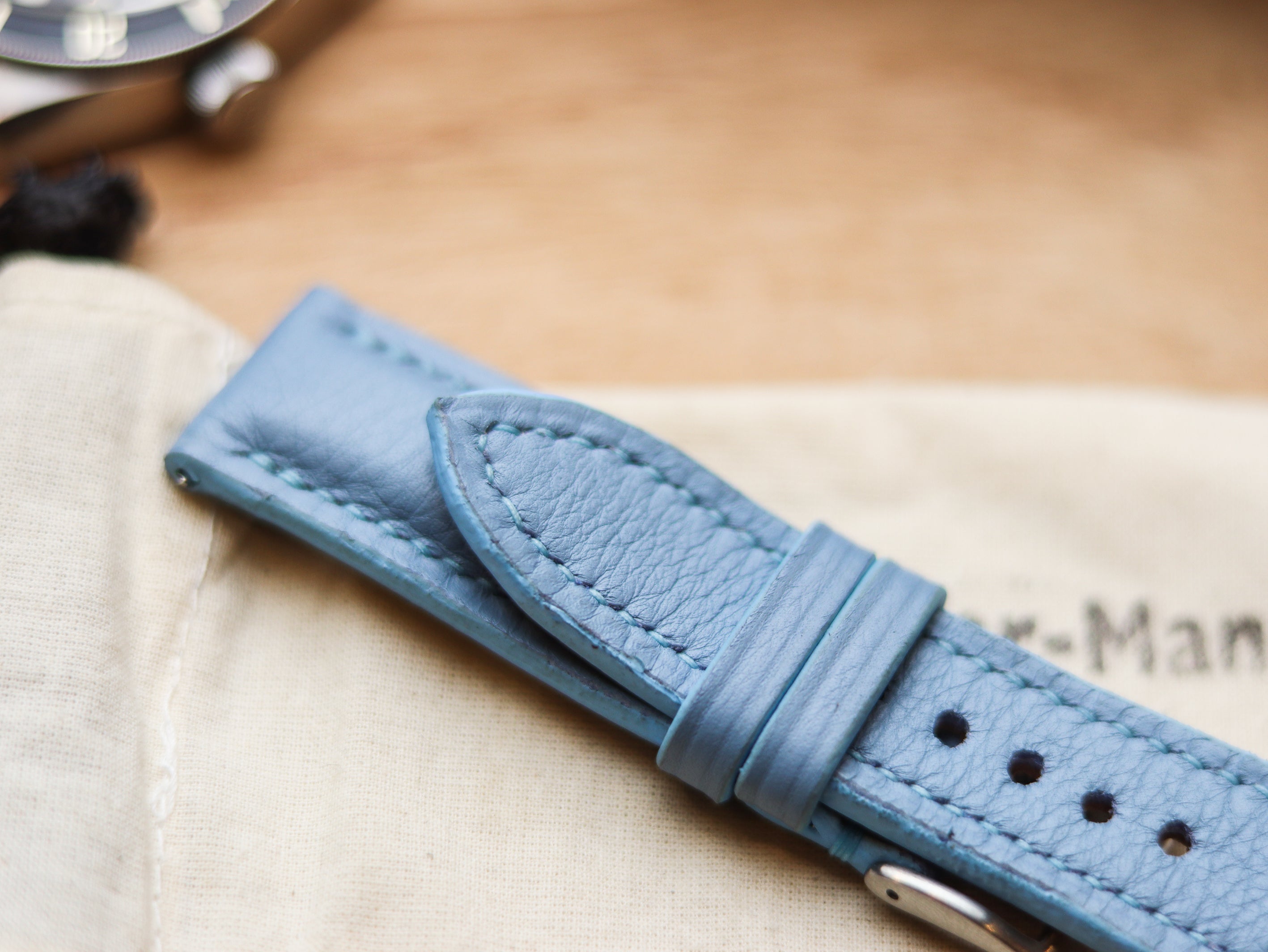 ICE BLUE CALF LEATHER WATCH STRAPS - PADDED