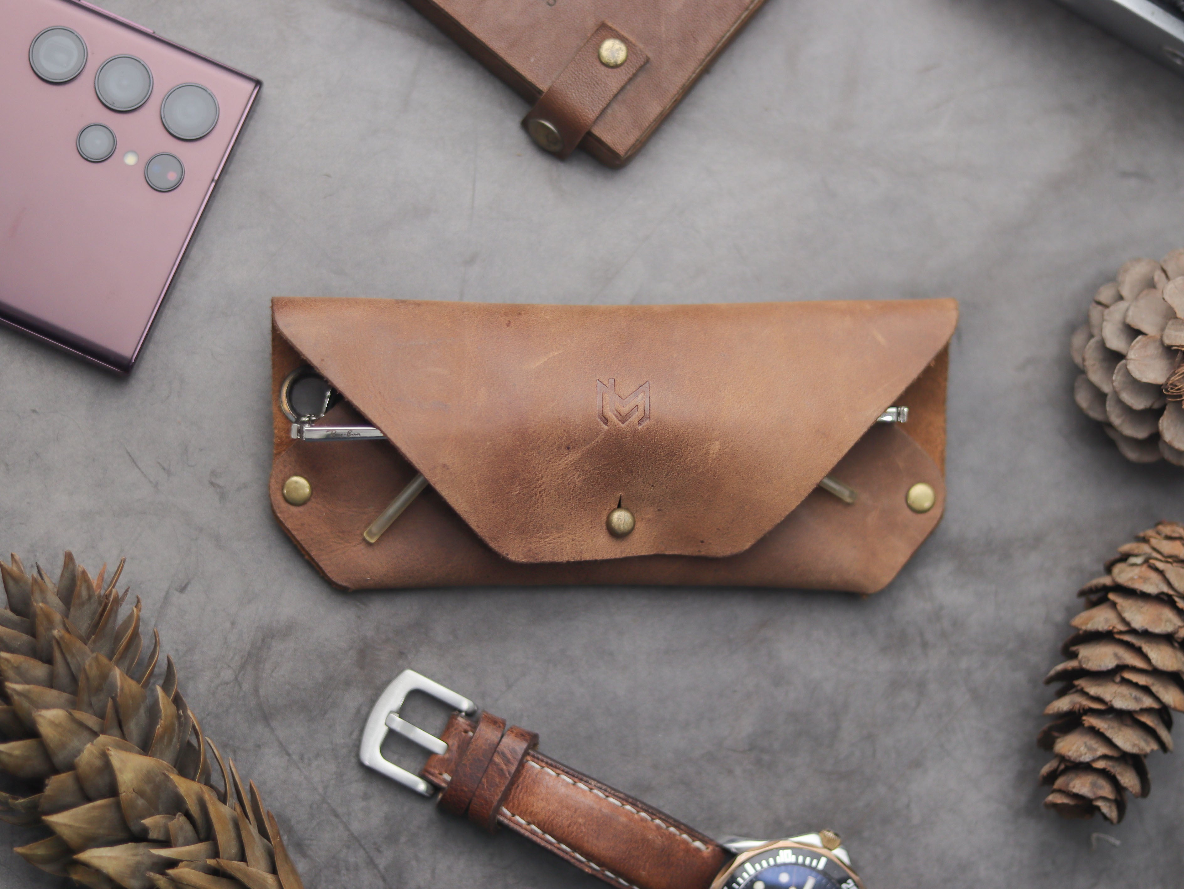 SG-1 SUNGLASSES CASE - RUSTY BROWN LEATHER