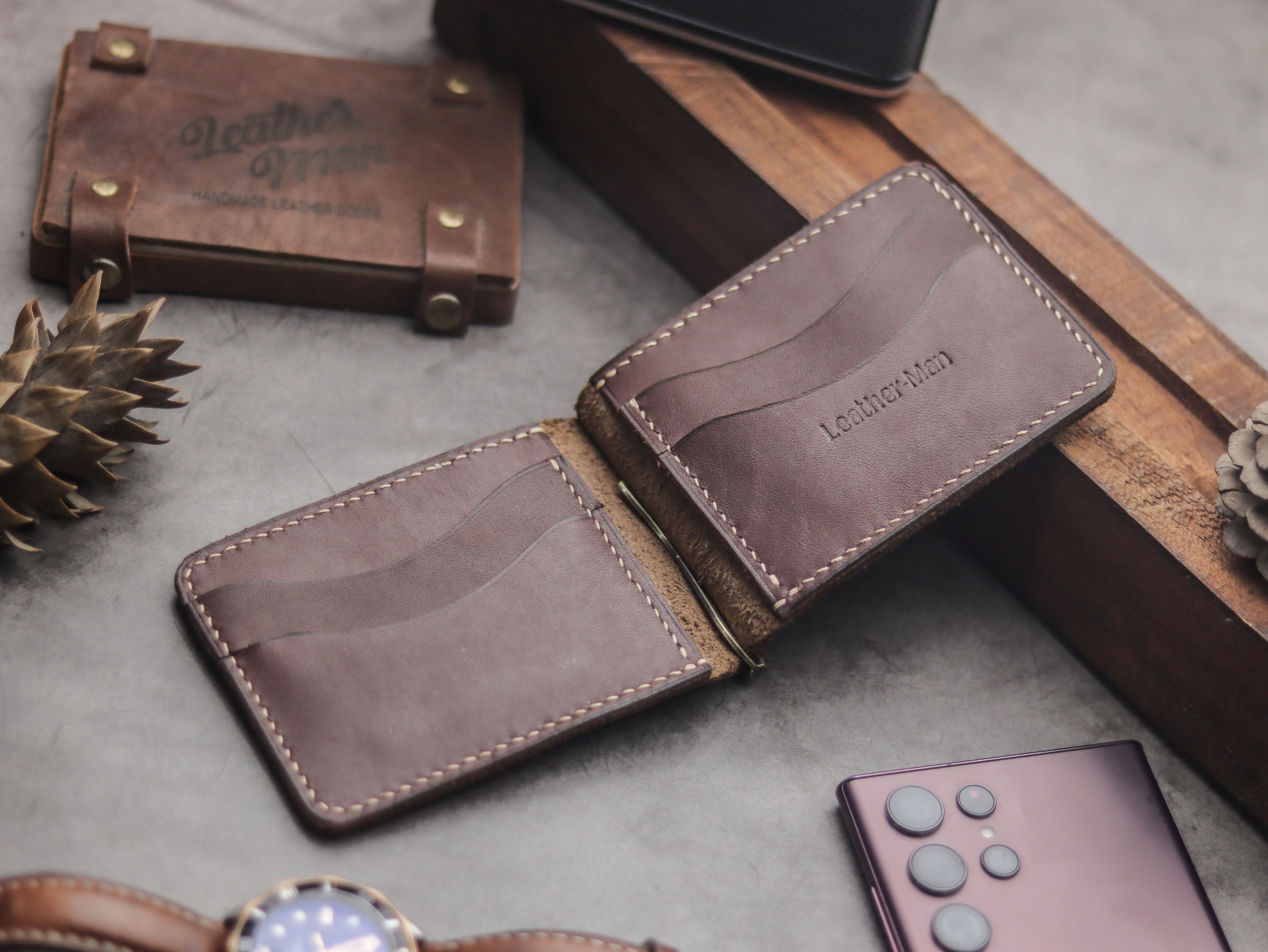 HASPER - CLIPPER WALLET CHESTNUT BROWN LEATHER