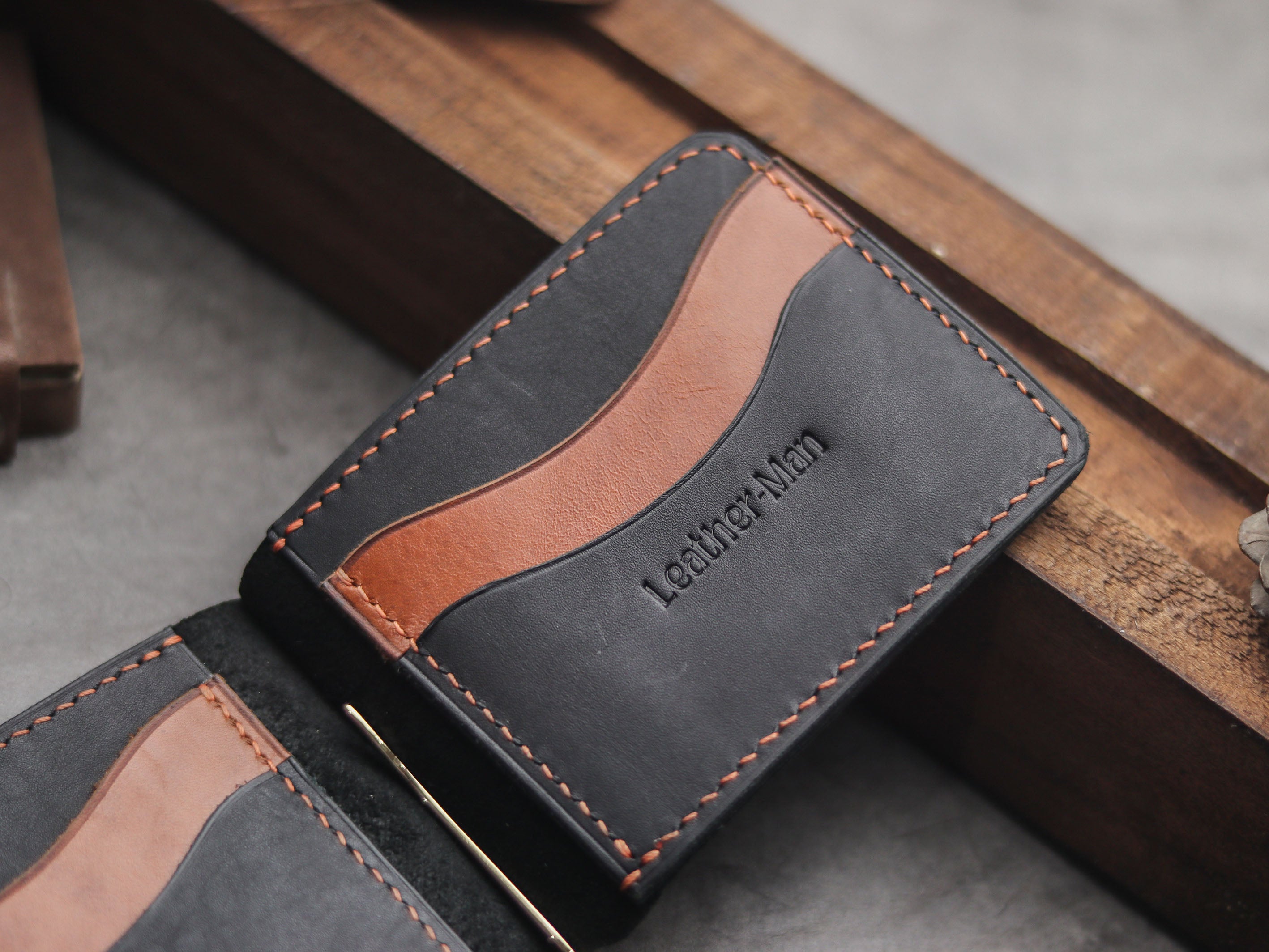 HASPER - CLIPPER WALLET PHANTOM BLACK & ORANGE LEATHER