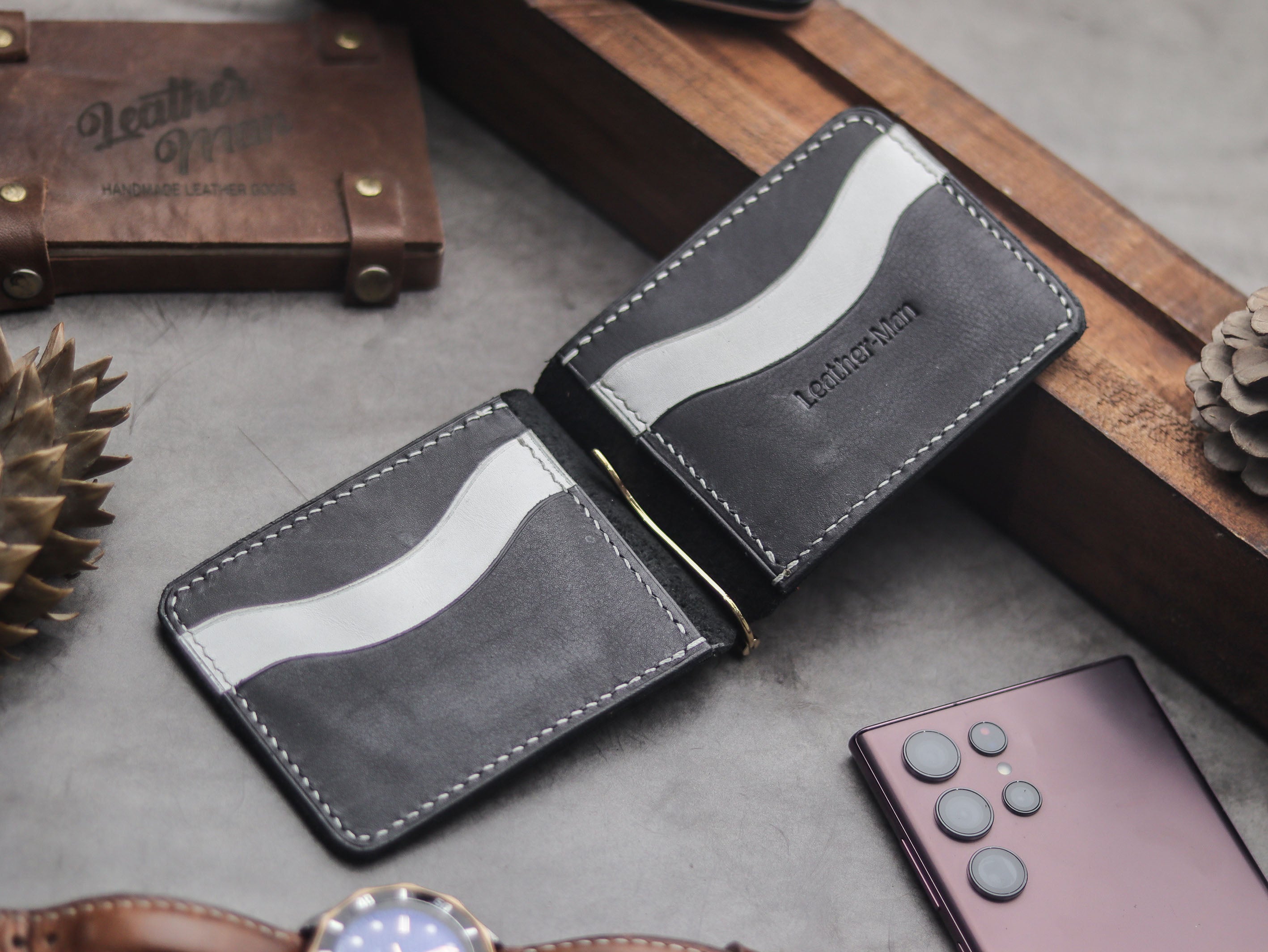 HASPER - CLIPPER WALLET PHANTOM BLACK & SNOW WHITE LEATHER