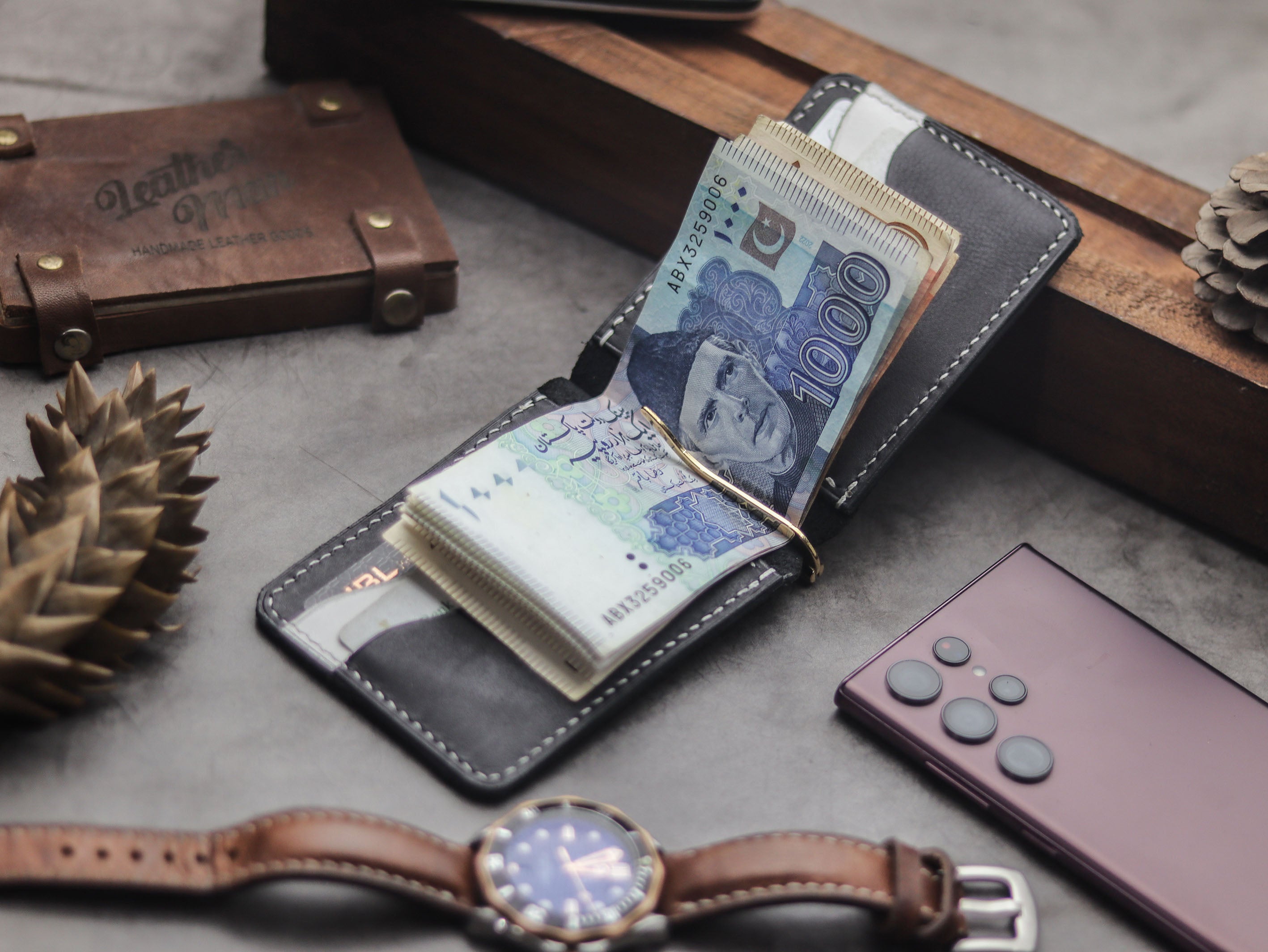 HASPER - CLIPPER WALLET PHANTOM BLACK & SNOW WHITE LEATHER