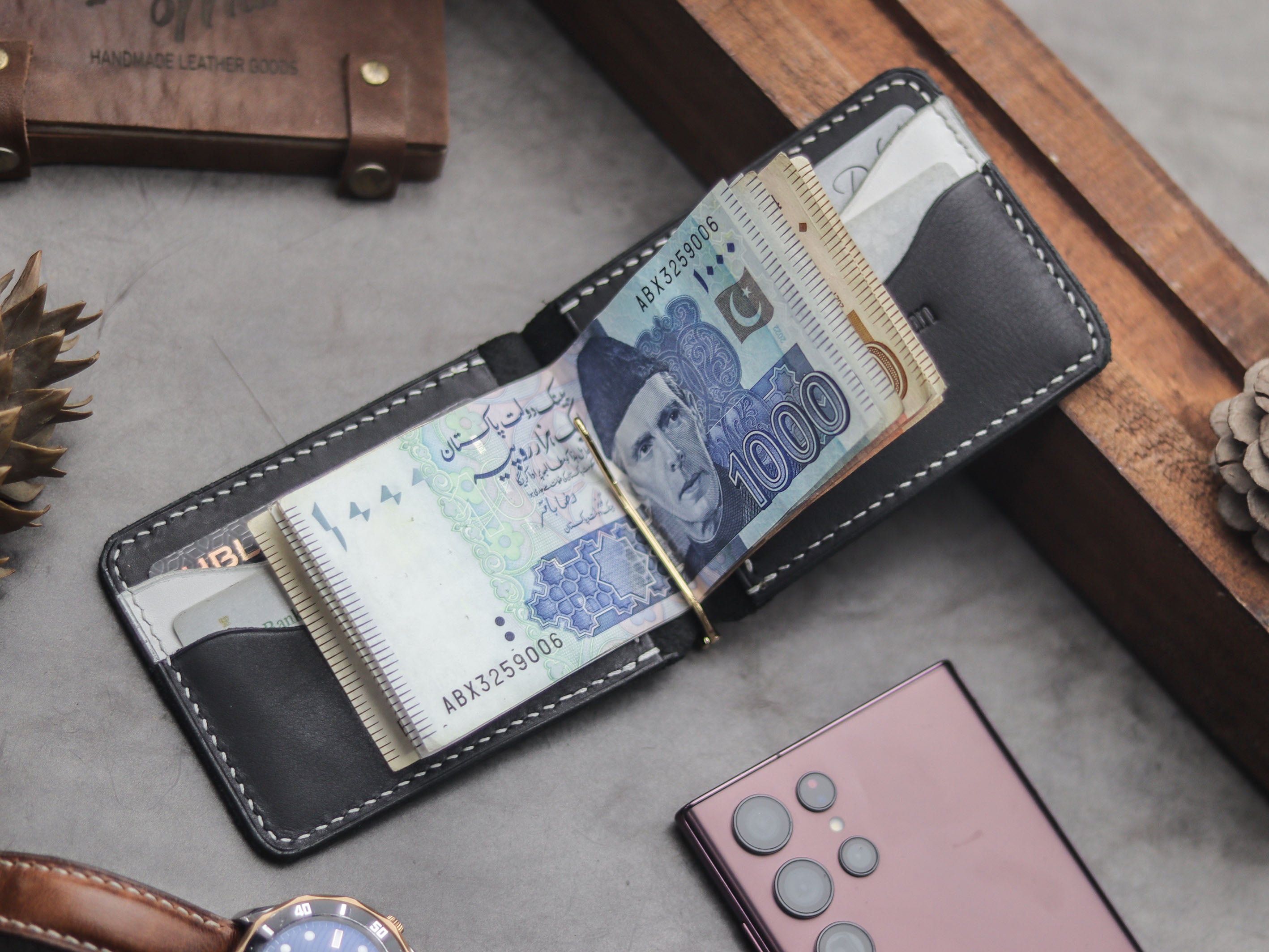 HASPER - CLIPPER WALLET PHANTOM BLACK & SNOW WHITE LEATHER