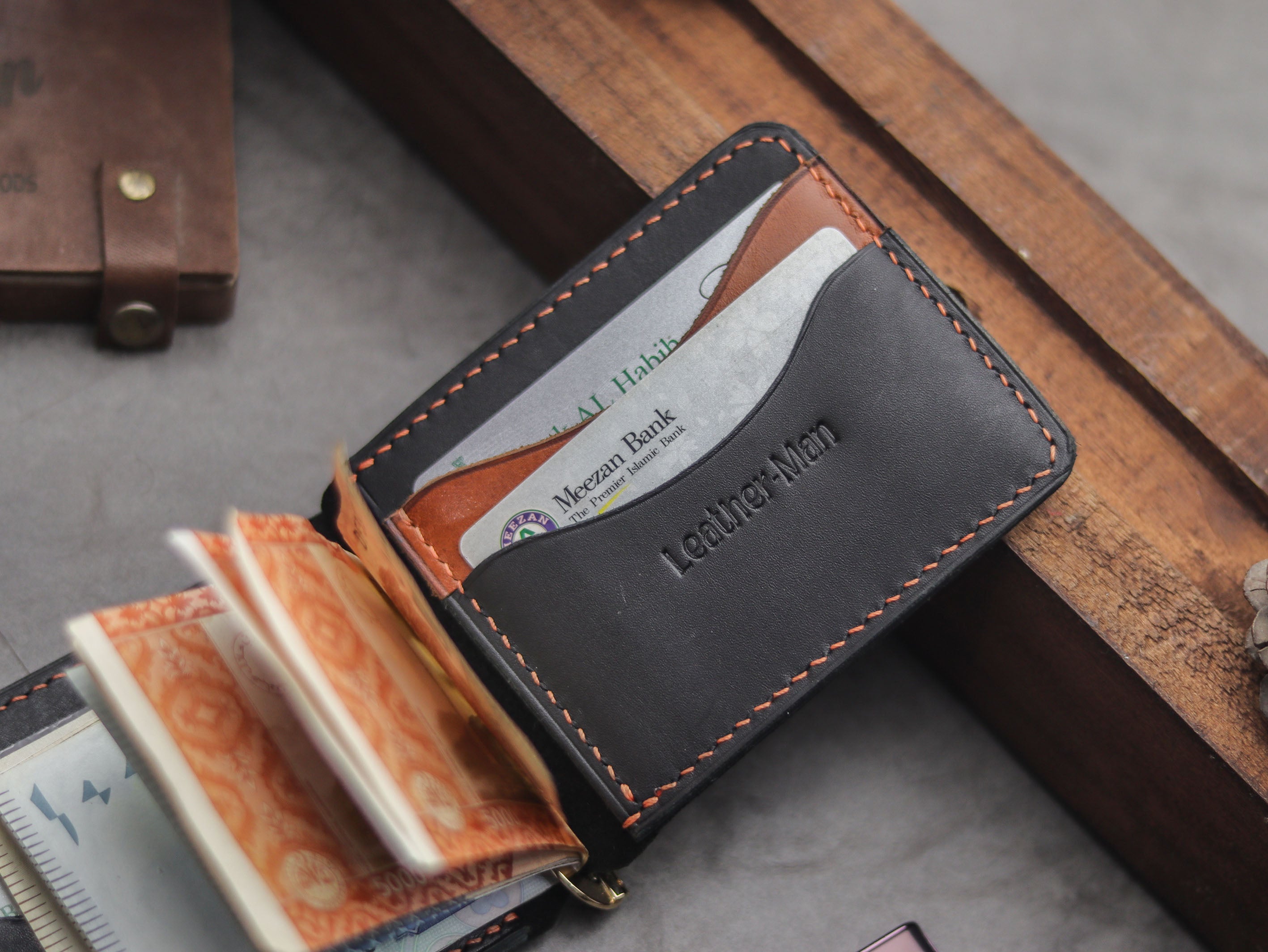 HASPER - CLIPPER WALLET PHANTOM BLACK & ORANGE LEATHER