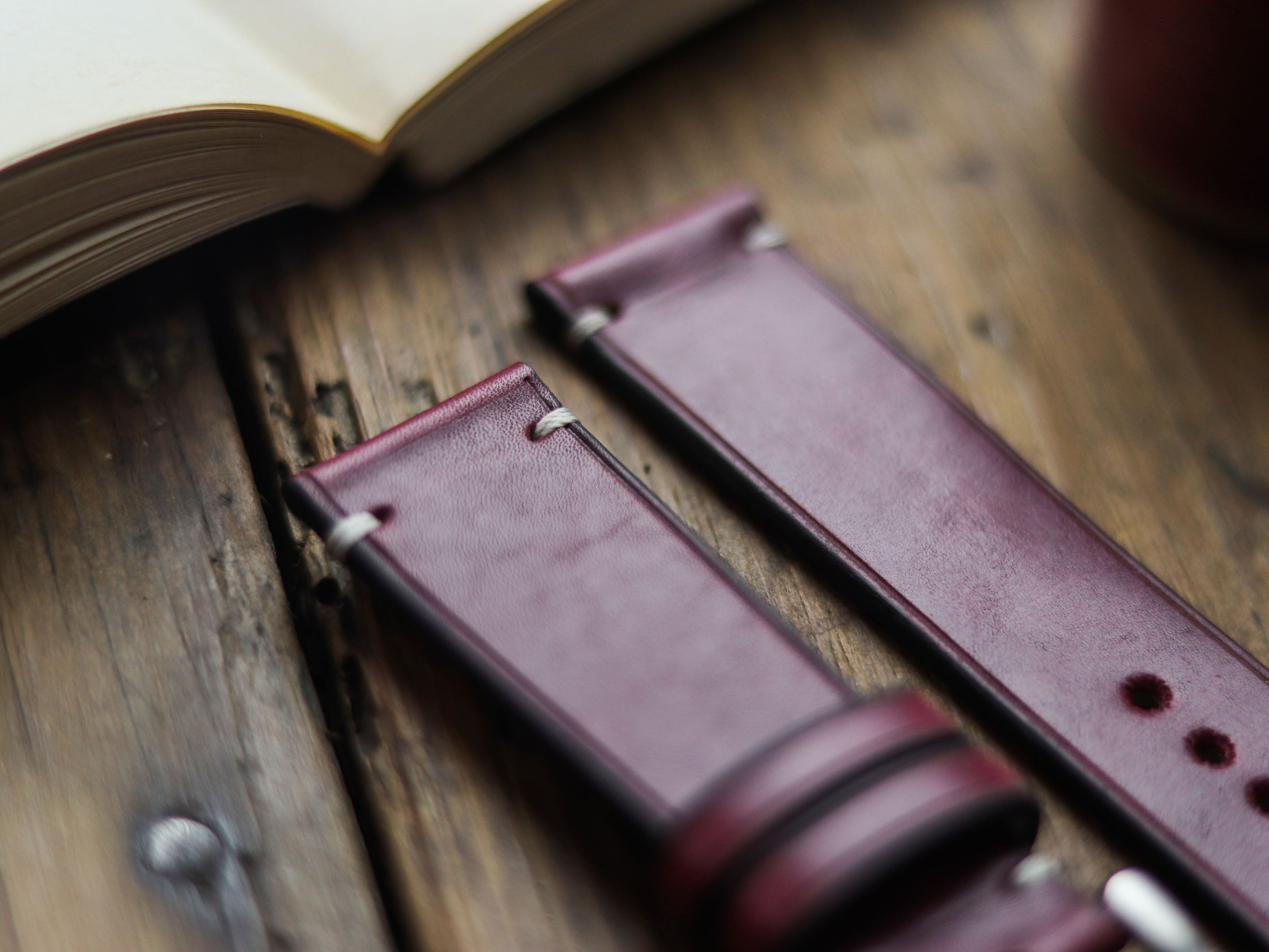 CARMINE BURGUNDY HAND-CRAFTED WATCH STRAPS - MINIMAL STITCHED