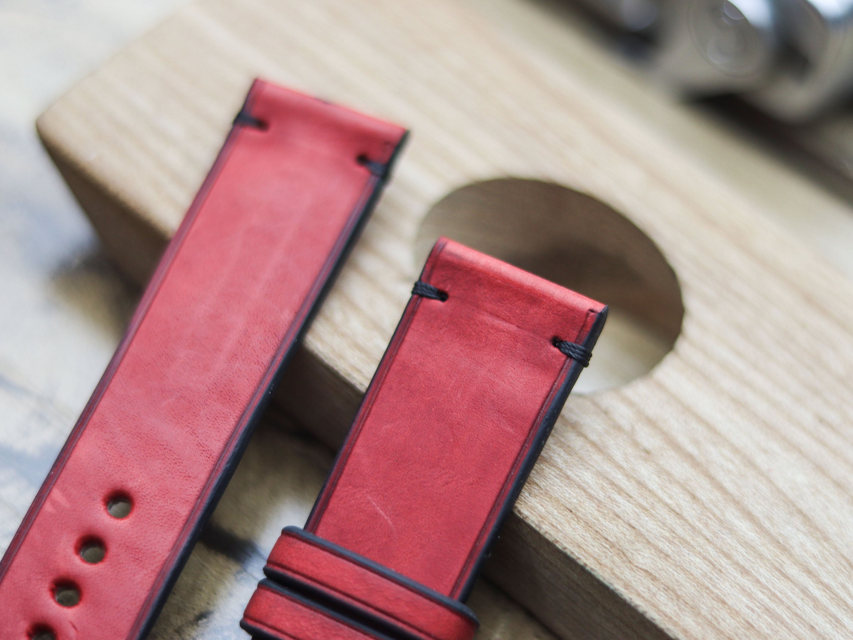 PRISMATIC RED HAND-CRAFTED WATCH STRAPS - MINIMAL STITCHED