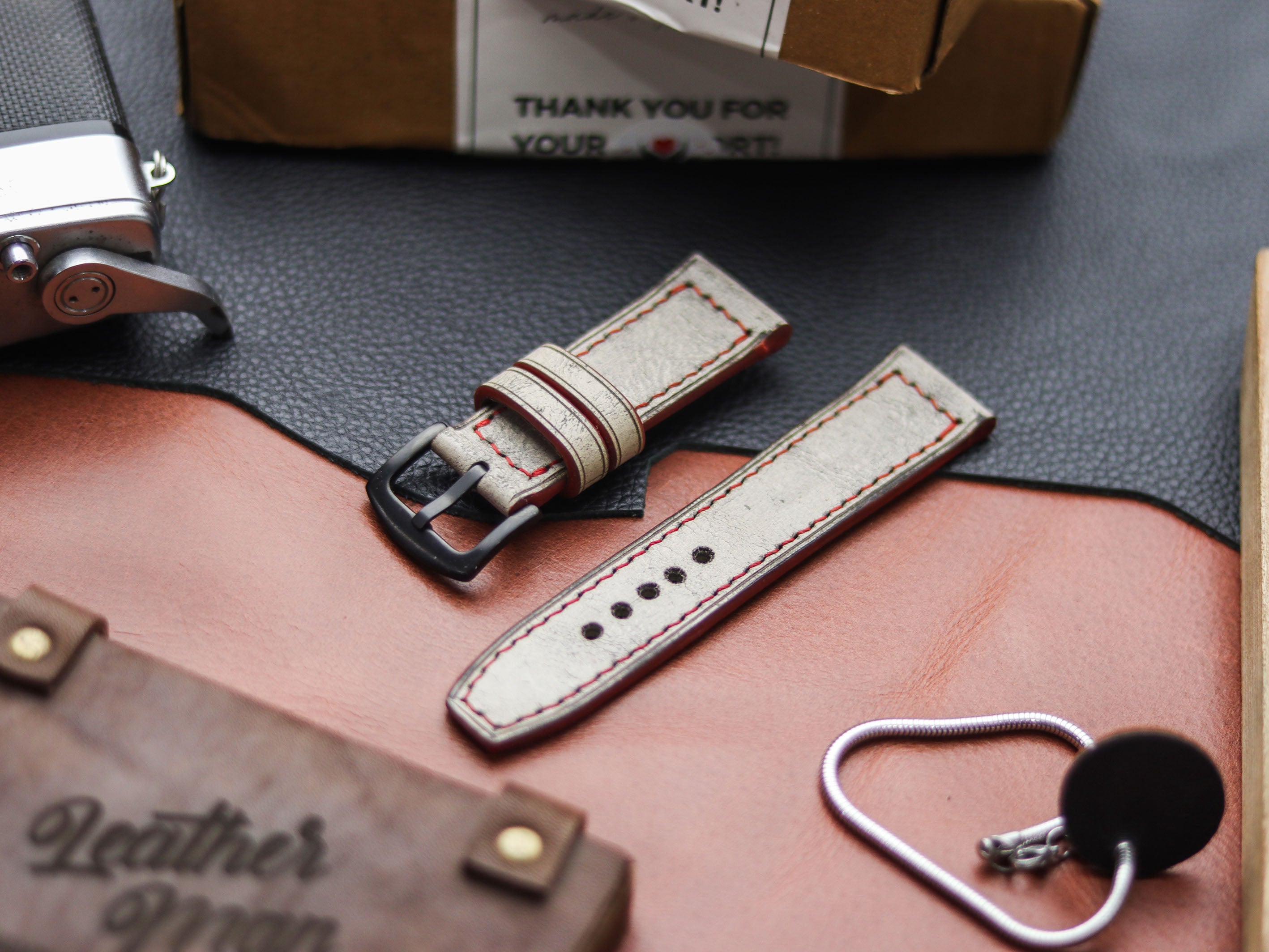 HARBOR GREY HAND-CRAFTED WATCH STRAPS - BOX STITCHED