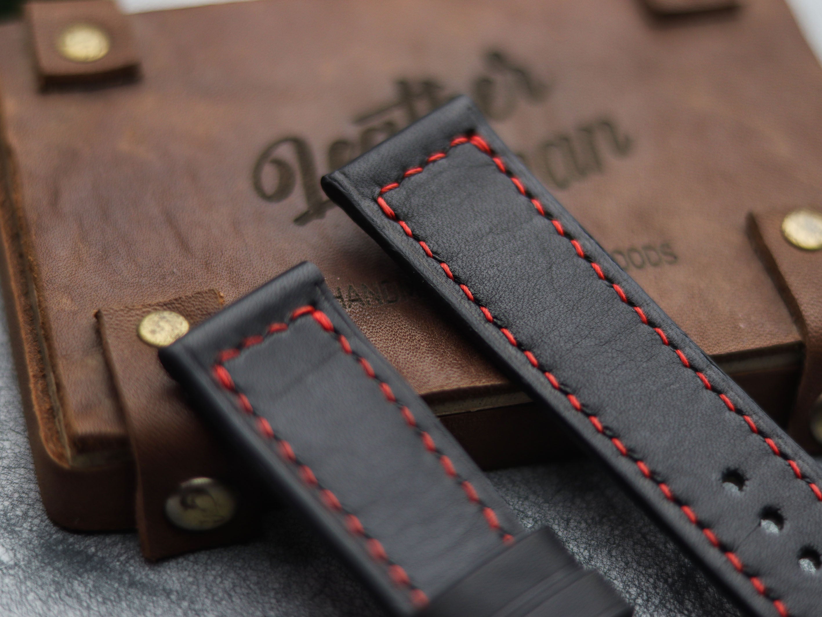 PHANTOM BLACK HAND-CRAFTED WATCH STRAPS - BOX STITCHED