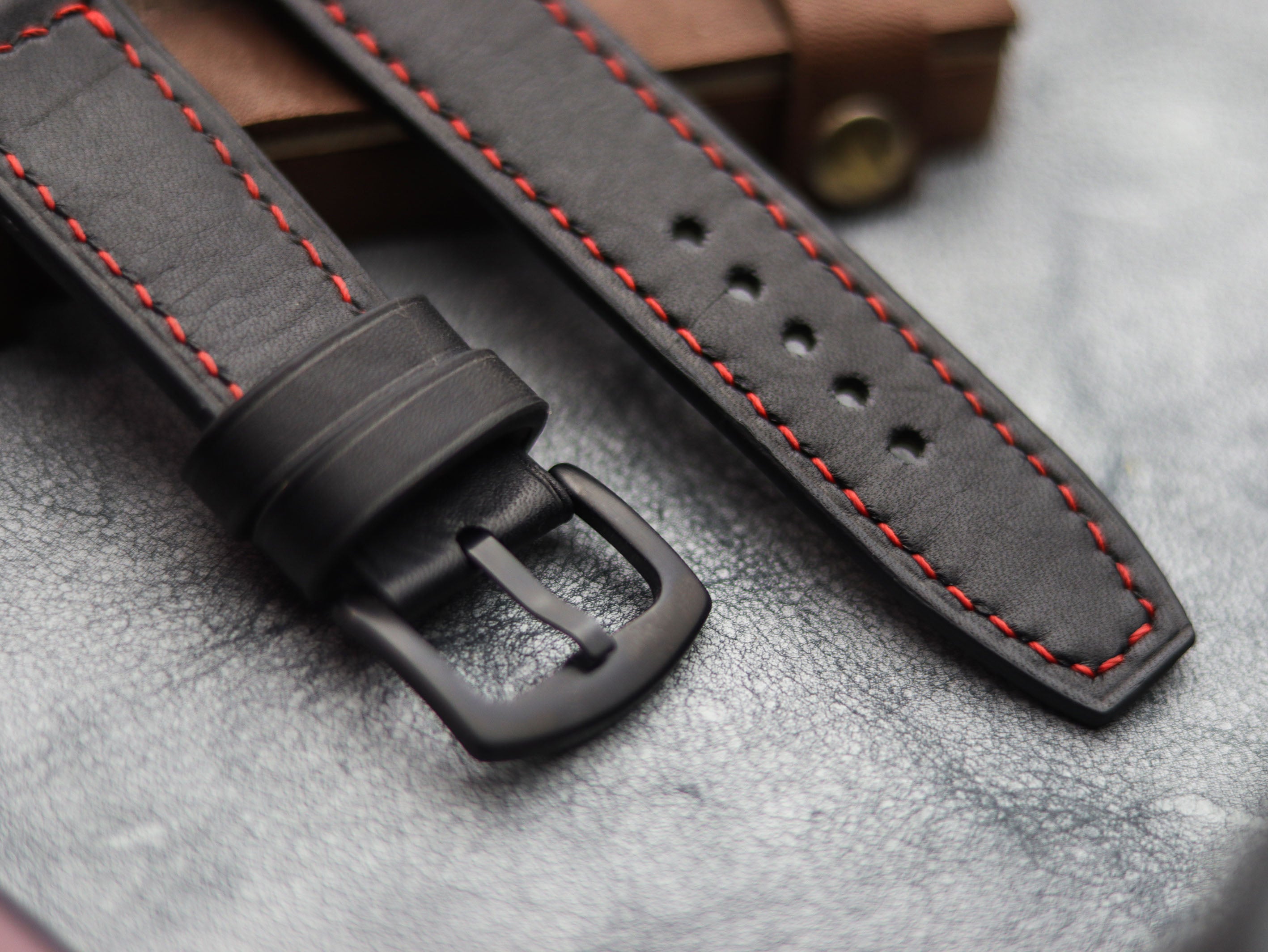 PHANTOM BLACK HAND-CRAFTED WATCH STRAPS - BOX STITCHED