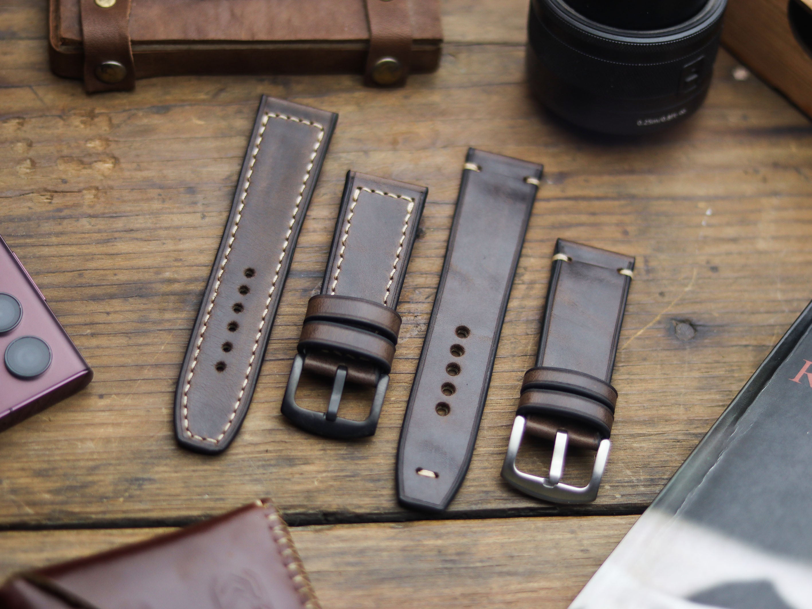 WALNUT BROWN HAND-CRAFTED WATCH STRAPS - BOX STITCHED