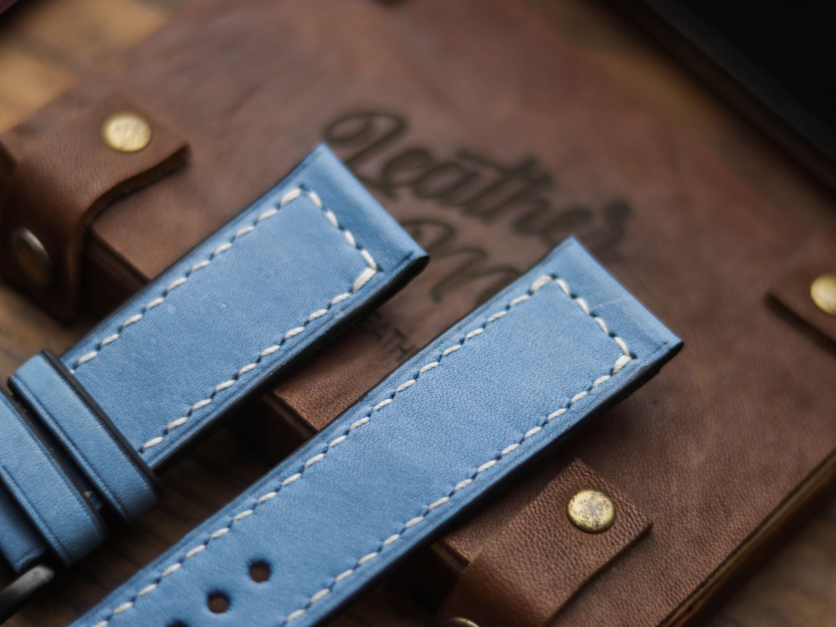 CAROLINE BLUE HAND-CRAFTED WATCH STRAPS - BOX STITCHED