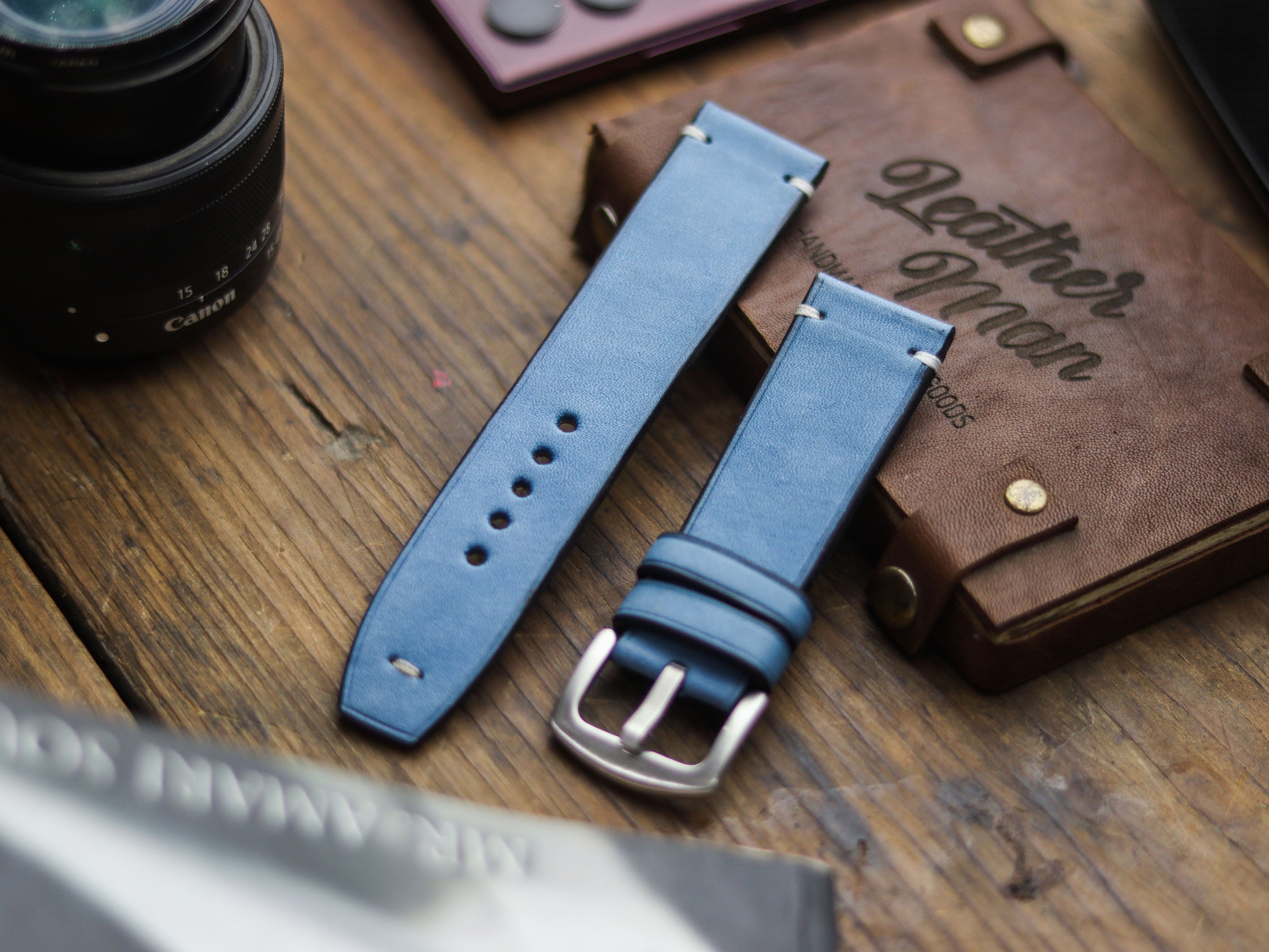 CAROLINE BLUE HAND-CRAFTED WATCH STRAPS - MINIMAL STITCHED