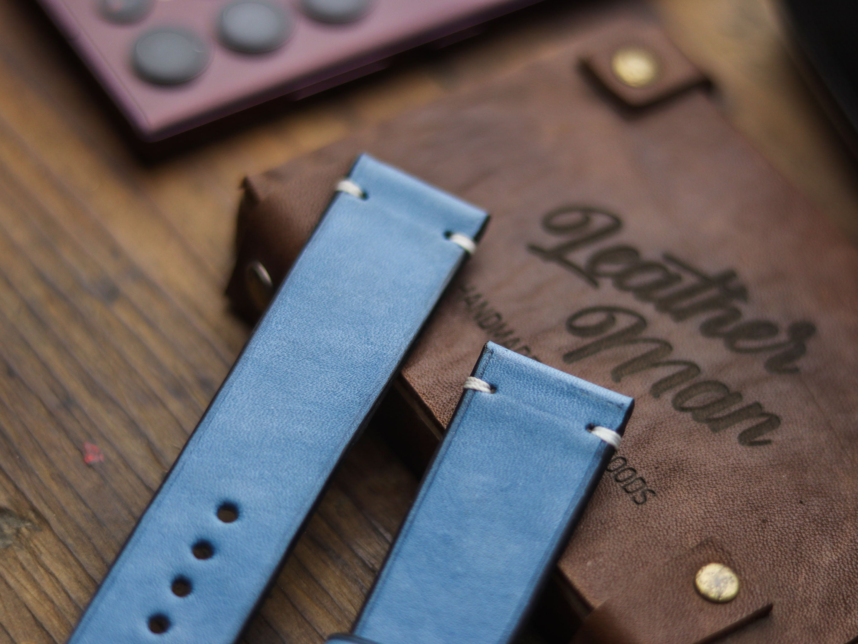 CAROLINE BLUE HAND-CRAFTED WATCH STRAPS - MINIMAL STITCHED