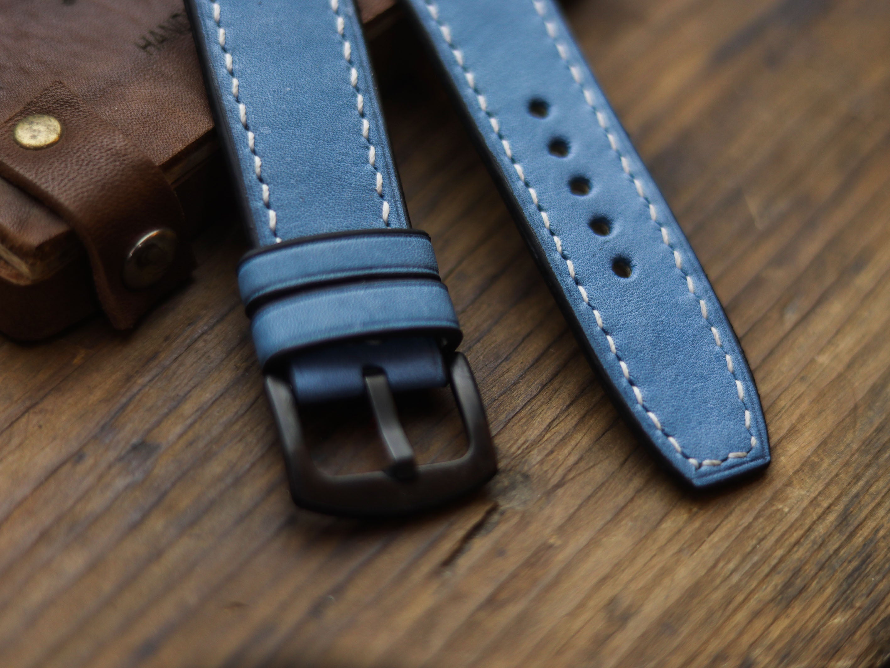 CAROLINE BLUE HAND-CRAFTED WATCH STRAPS - BOX STITCHED
