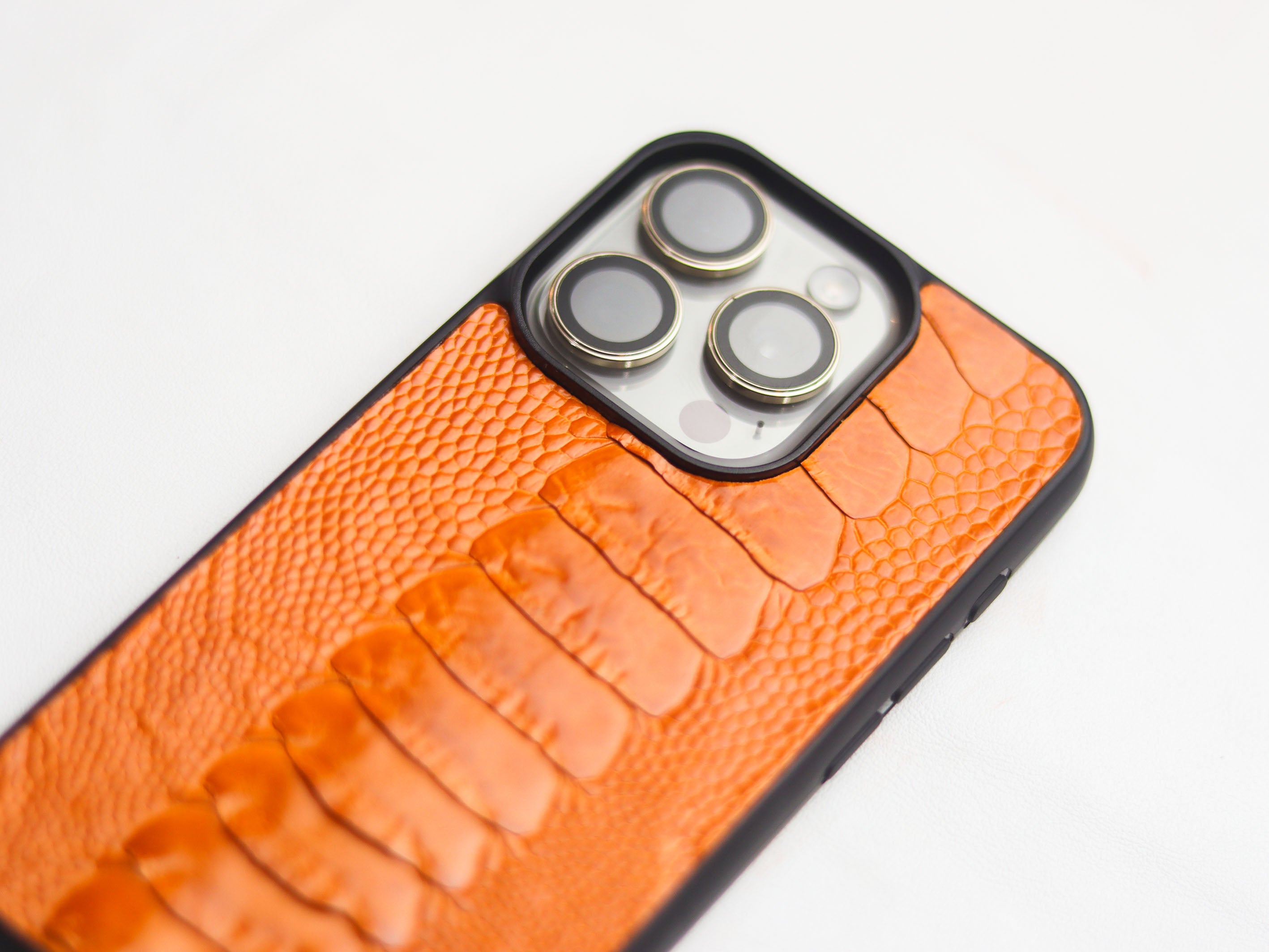 TANGERINE ORANGE OSTRICH LEG SKIN PHONE CASE