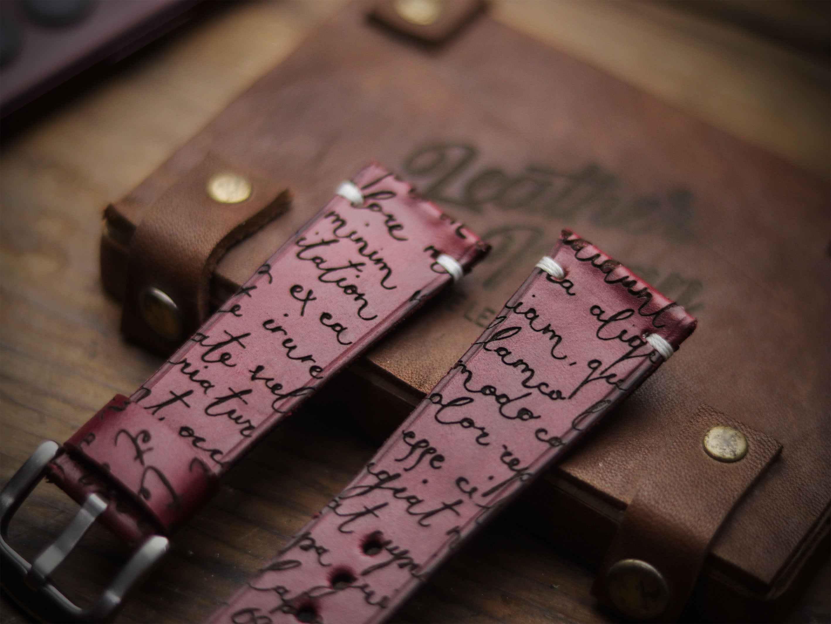 E3 ENGRAVED HAND-CRAFTED QUICK PINS STRAPS - CARMINE BURGUNDY