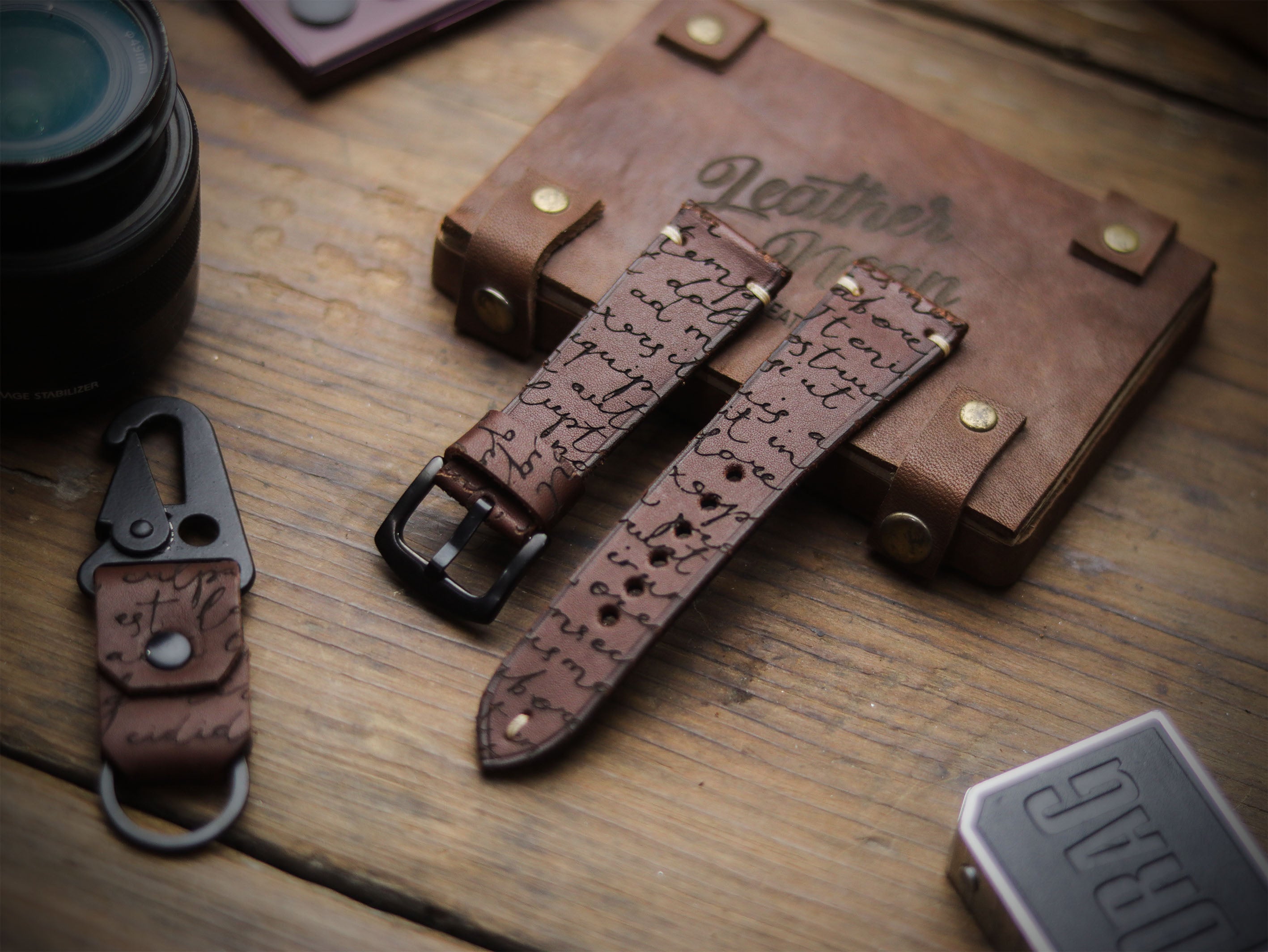 E3 ENGRAVED HAND-CRAFTED QUICK PINS STRAPS - CHESTNUT BROWN
