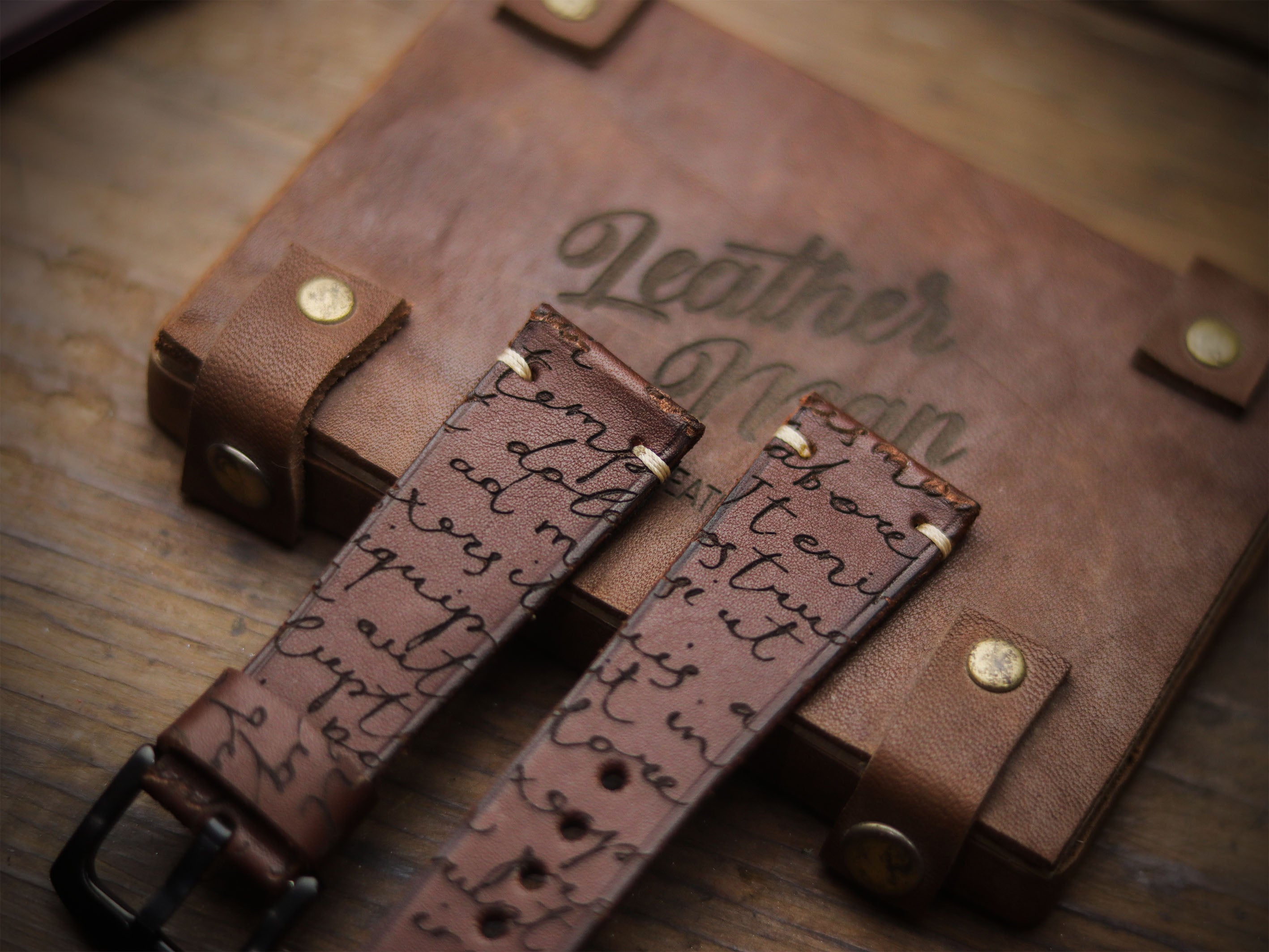 E3 ENGRAVED HAND-CRAFTED QUICK PINS STRAPS - CHESTNUT BROWN