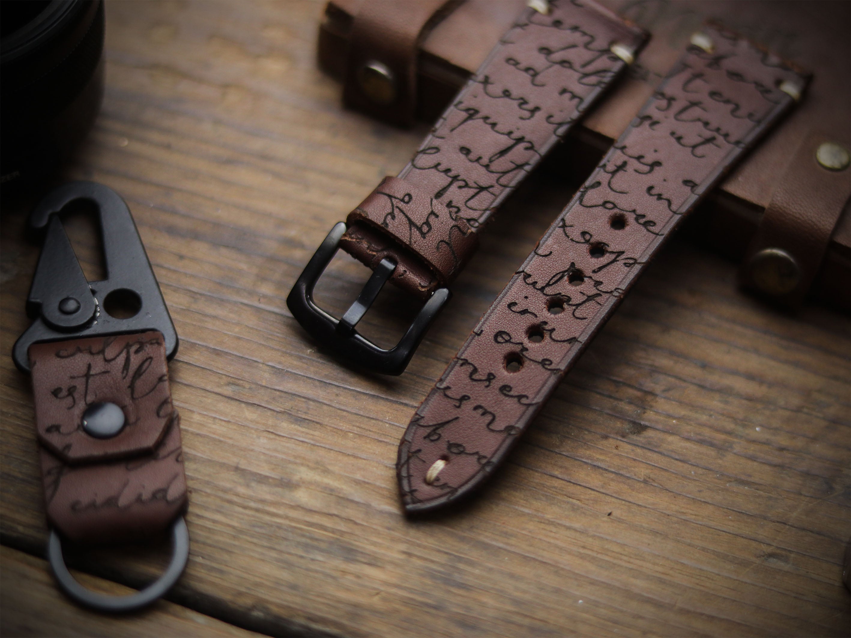 E3 ENGRAVED HAND-CRAFTED QUICK PINS STRAPS - CHESTNUT BROWN
