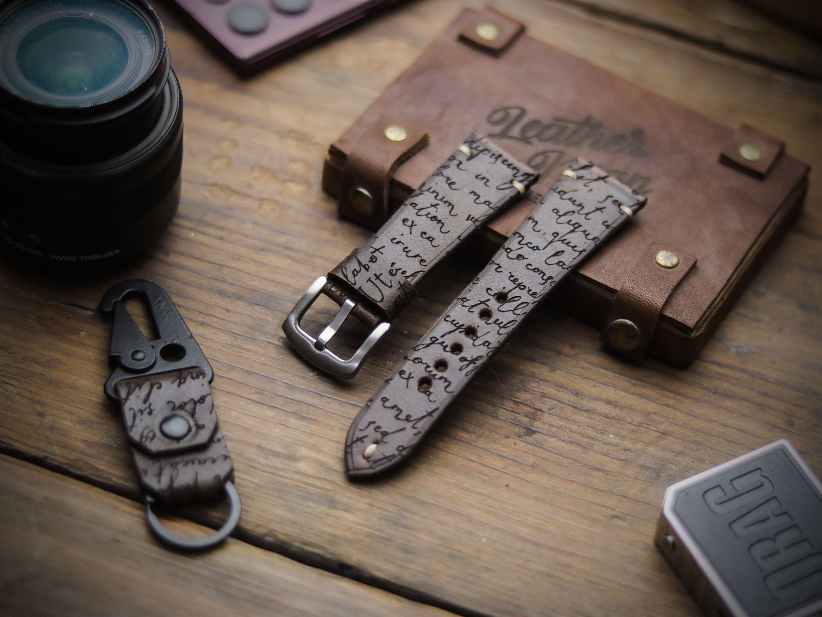 E3 ENGRAVED HAND-CRAFTED QUICK PINS STRAPS - WALNUT BROWN