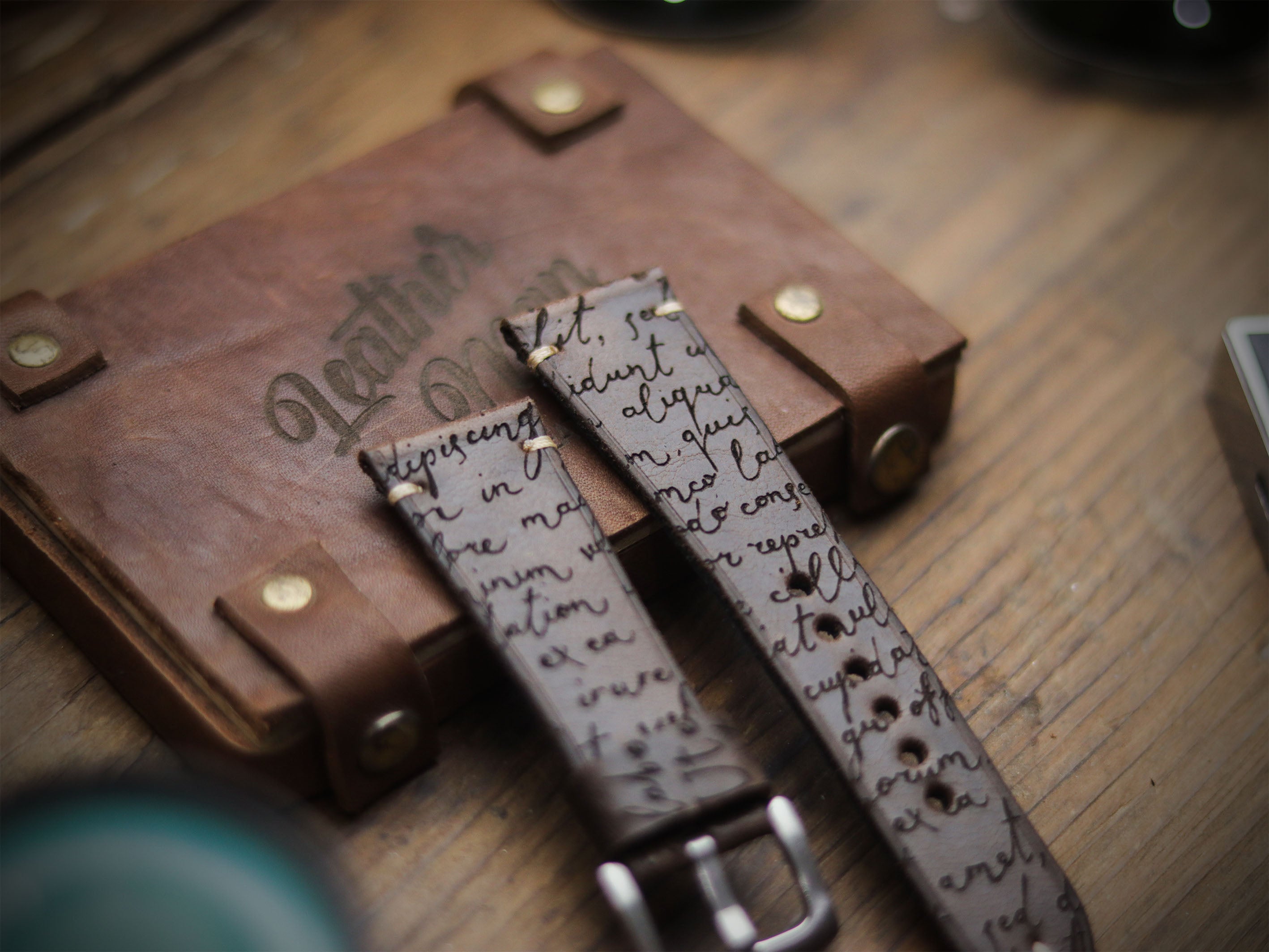 E3 ENGRAVED HAND-CRAFTED QUICK PINS STRAPS - WALNUT BROWN