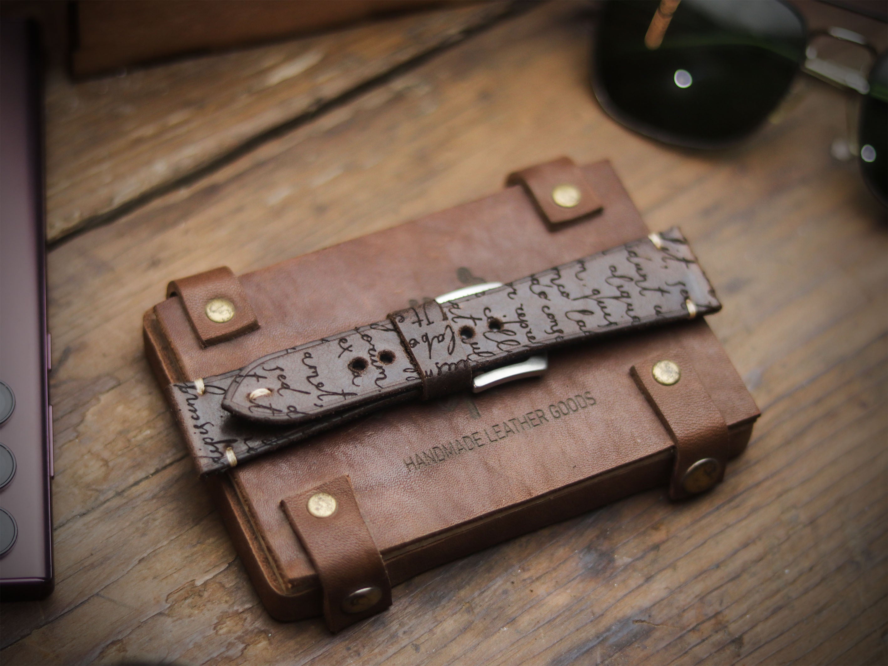 E3 ENGRAVED HAND-CRAFTED QUICK PINS STRAPS - WALNUT BROWN