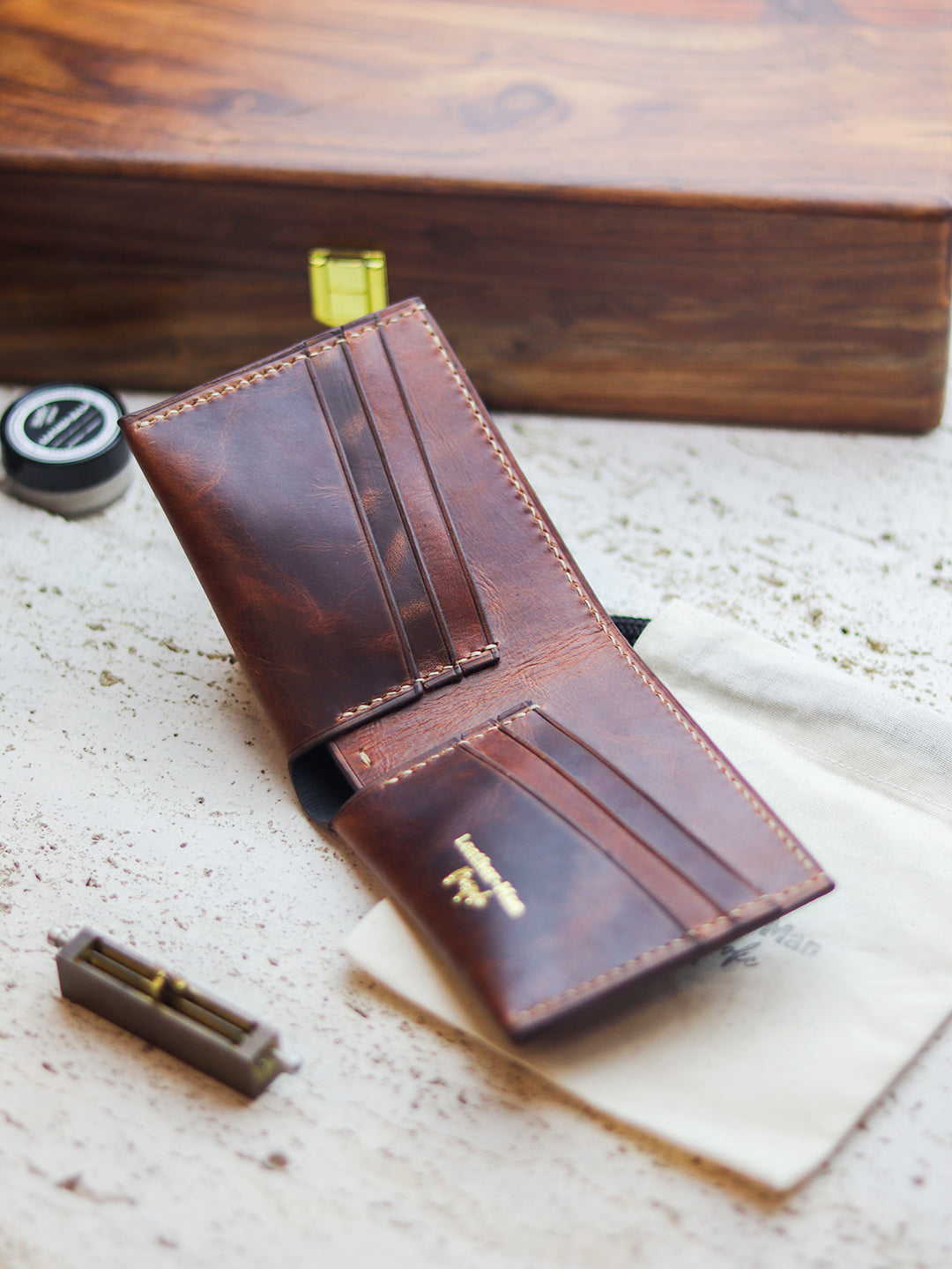 ATTICUS - Whisky Brown Veg Tan Waxed Pull Up Leather