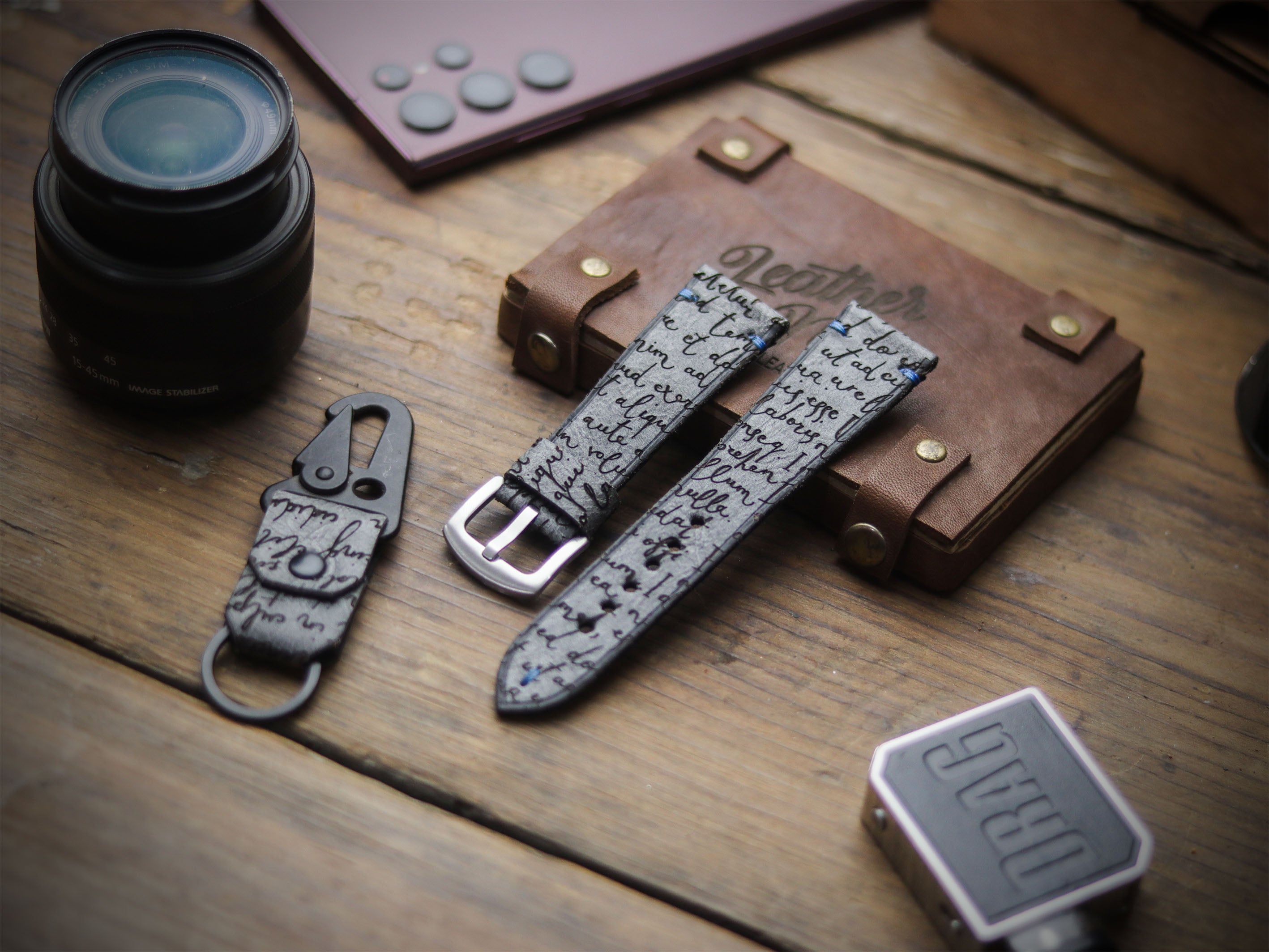 E3 ENGRAVED HAND-CRAFTED QUICK PINS STRAPS - STONE BLUE