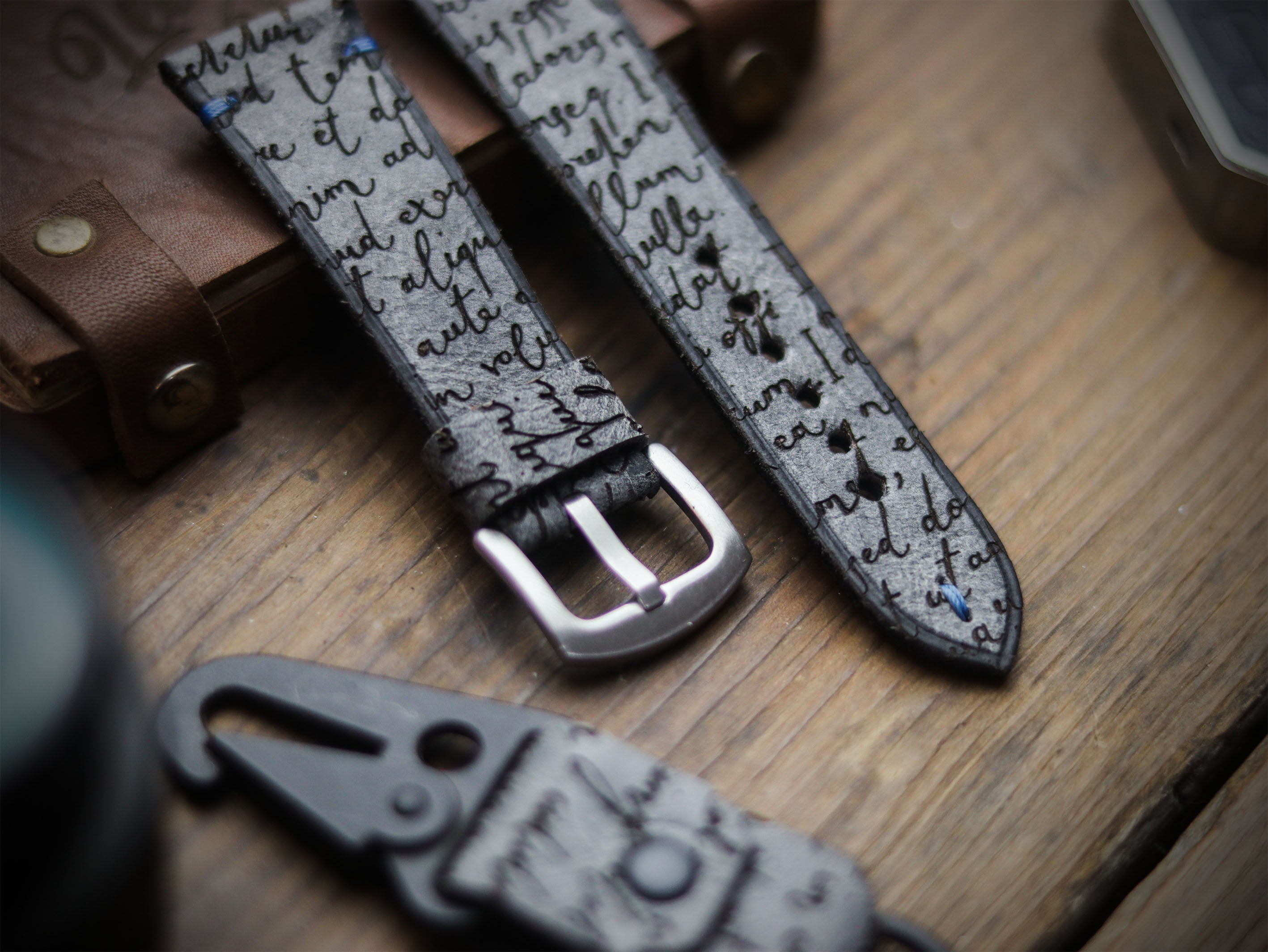 E3 ENGRAVED HAND-CRAFTED QUICK PINS STRAPS - STONE BLUE