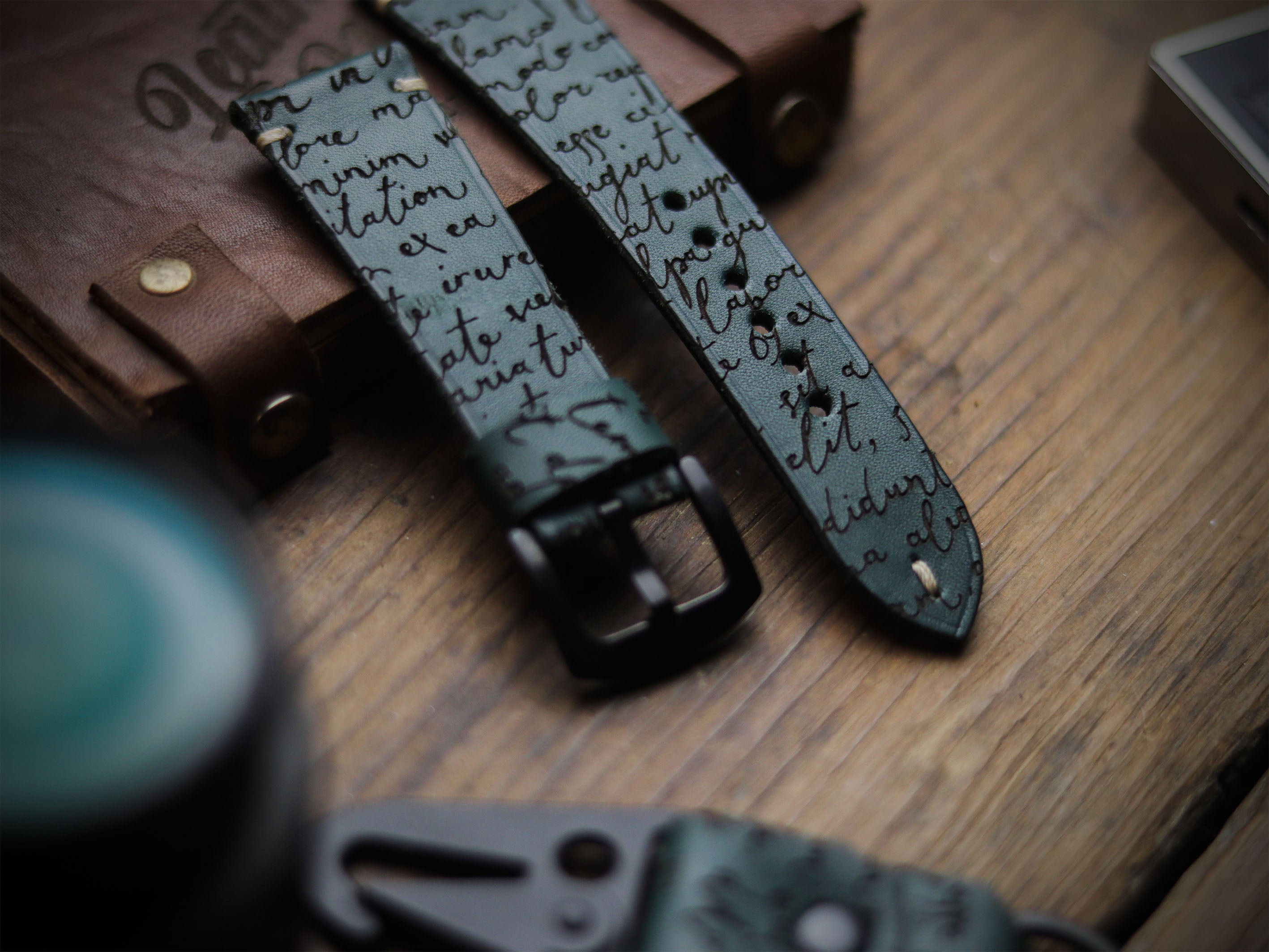 E3 ENGRAVED HAND-CRAFTED QUICK PINS STRAPS - SACRAMENTO GREEN