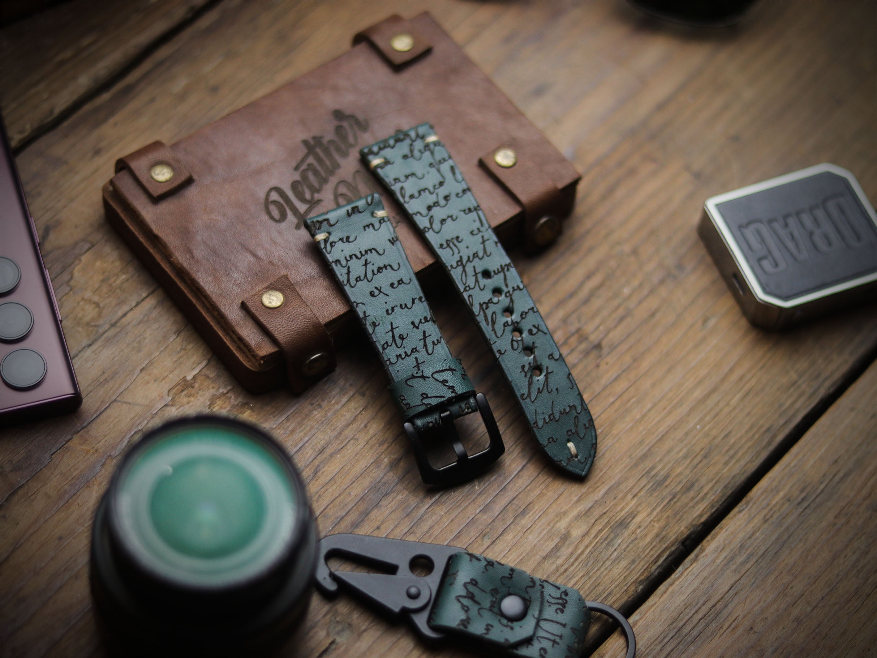 E3 ENGRAVED HAND-CRAFTED QUICK PINS STRAPS - SACRAMENTO GREEN