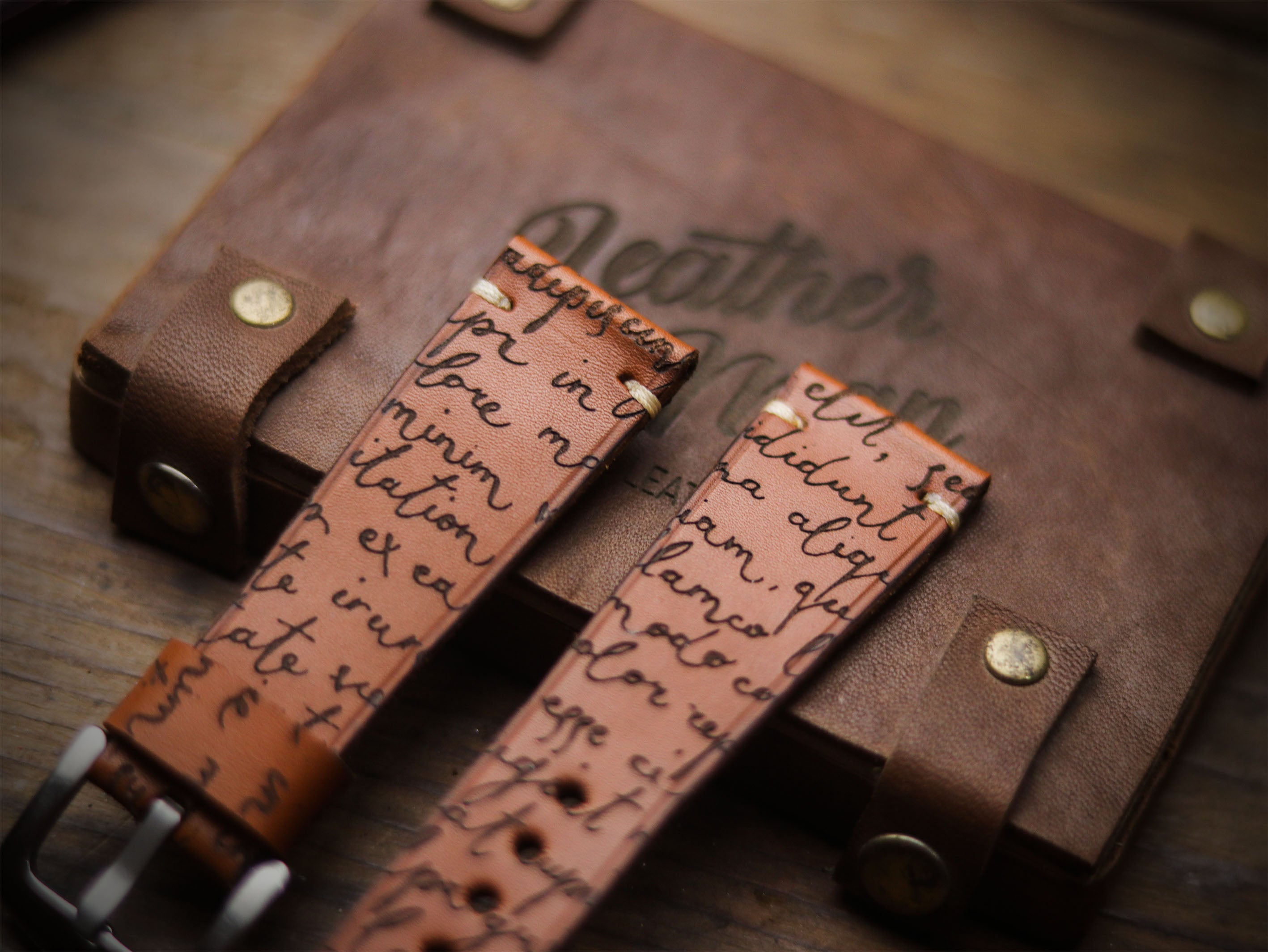 E3 ENGRAVED HAND-CRAFTED QUICK PINS STRAPS - TAN BROWN