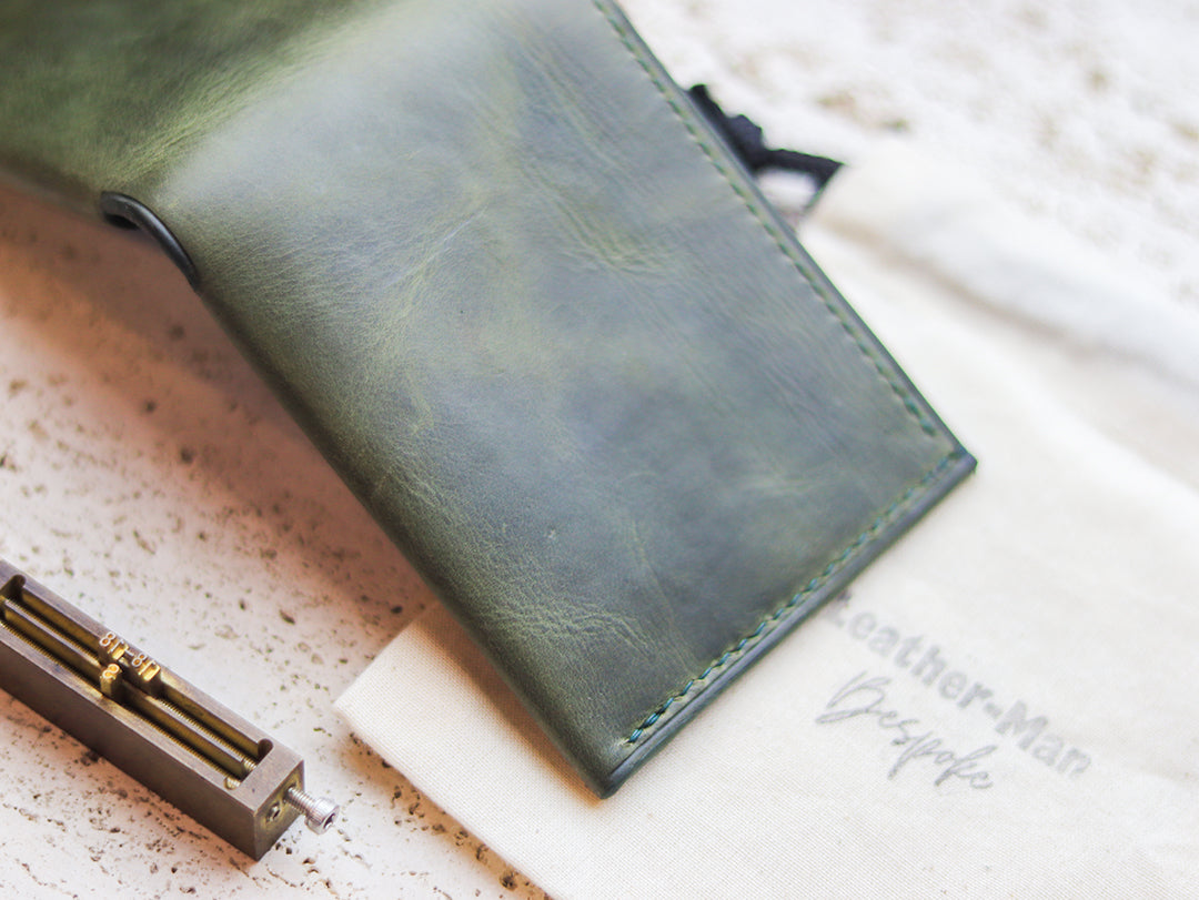 ATTICUS - Basil Green Veg Tan Waxed Pull Up Leather