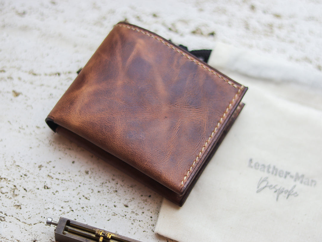 ATTICUS - Rusty Brown Veg Tan Waxed Pull Up Leather