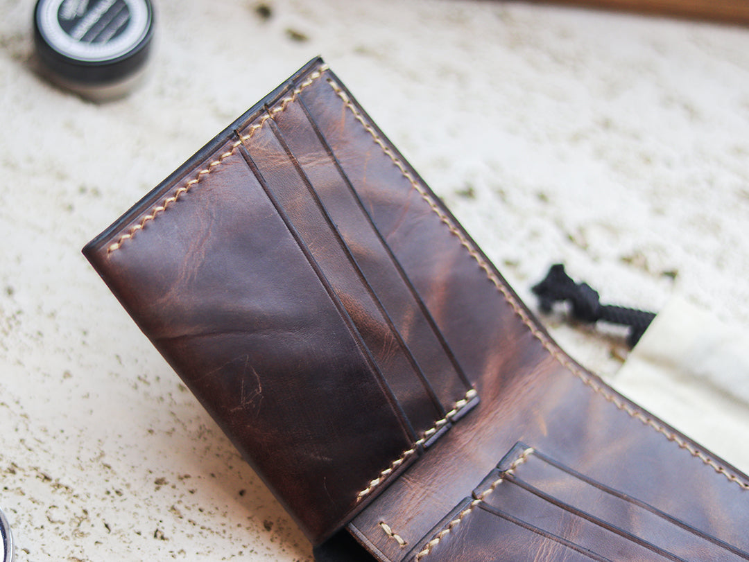 ATTICUS - Walnut Brown Veg Tan Waxed Pull Up Leather