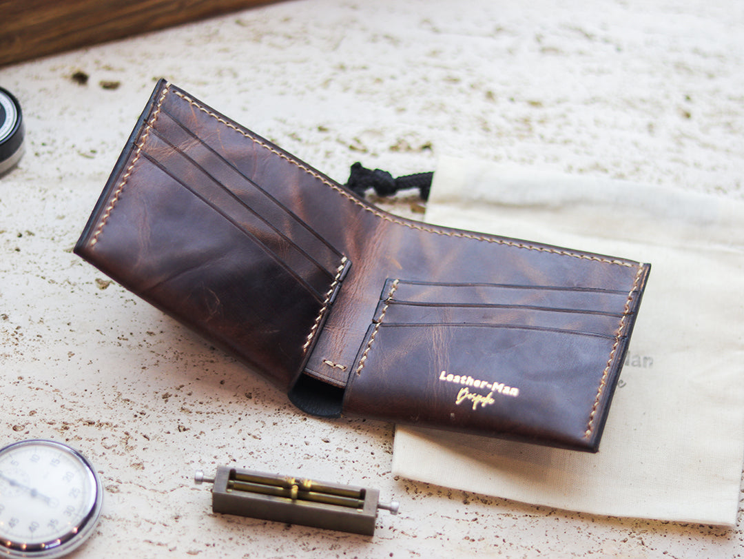 ATTICUS - Walnut Brown Veg Tan Waxed Pull Up Leather