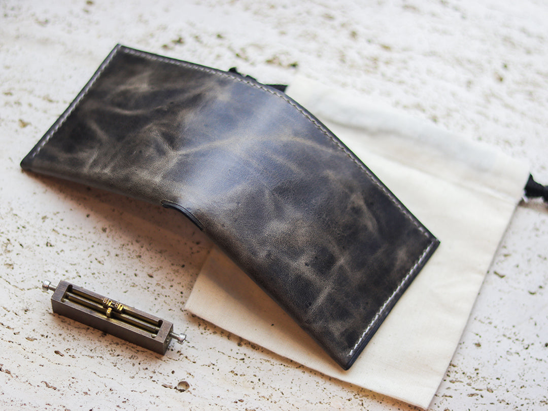 ATTICUS - Midnight Gray Veg Tan Waxed Pull Up Leather