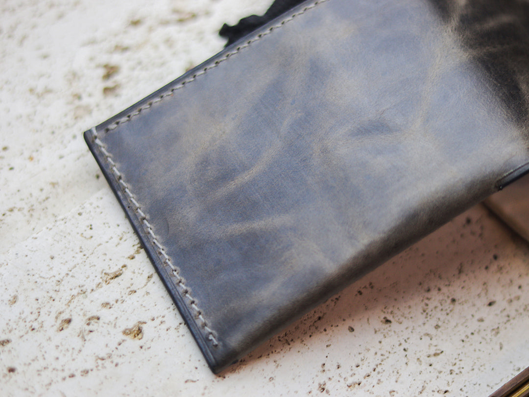 ATTICUS - Midnight Gray Veg Tan Waxed Pull Up Leather