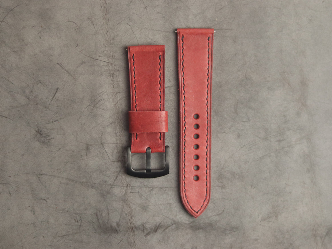 PRISMATIC RED FULL STITCHED HAND-CRAFTED LEATHER WATCH STRAPS