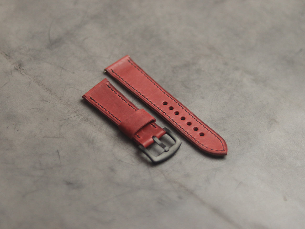 PRISMATIC RED FULL STITCHED HAND-CRAFTED LEATHER WATCH STRAPS