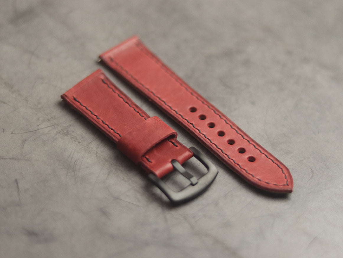 PRISMATIC RED FULL STITCHED HAND-CRAFTED LEATHER WATCH STRAPS