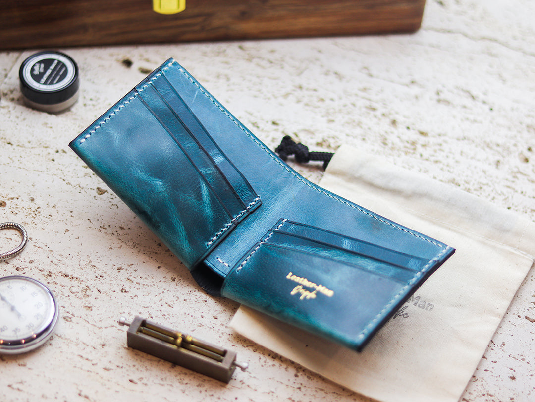 ATTICUS - Turquoise Blue Veg Tan Waxed Pull Up Leather