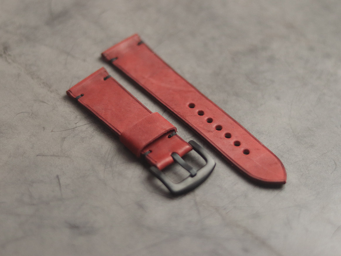 PRISMATIC RED MINIMAL STITCHED HAND-CRAFTED LEATHER WATCH STRAPS