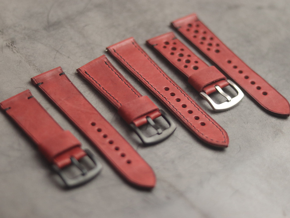 PRISMATIC RED MINIMAL STITCHED HAND-CRAFTED LEATHER WATCH STRAPS