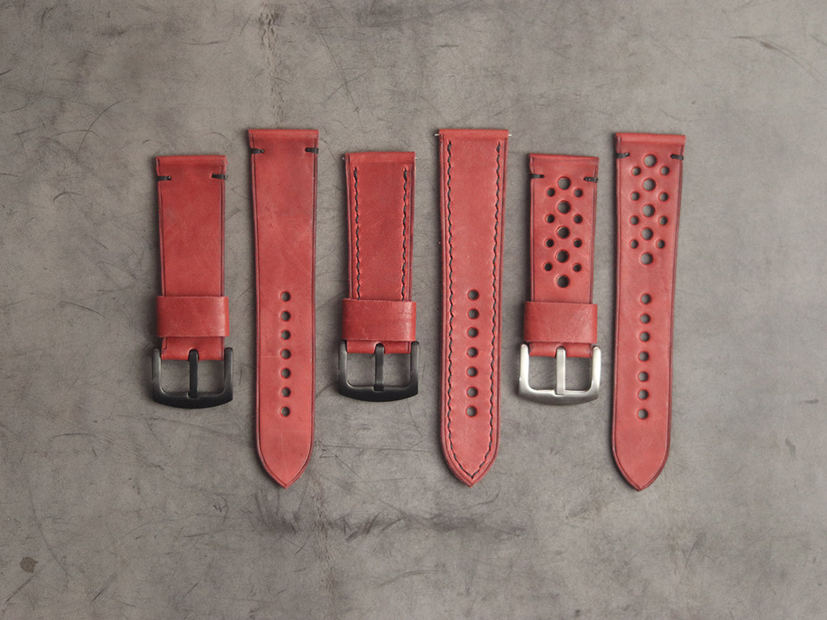 PRISMATIC RED FULL STITCHED HAND-CRAFTED LEATHER WATCH STRAPS