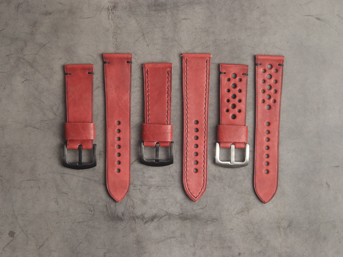 PRISMATIC RED MINIMAL STITCHED HAND-CRAFTED LEATHER WATCH STRAPS