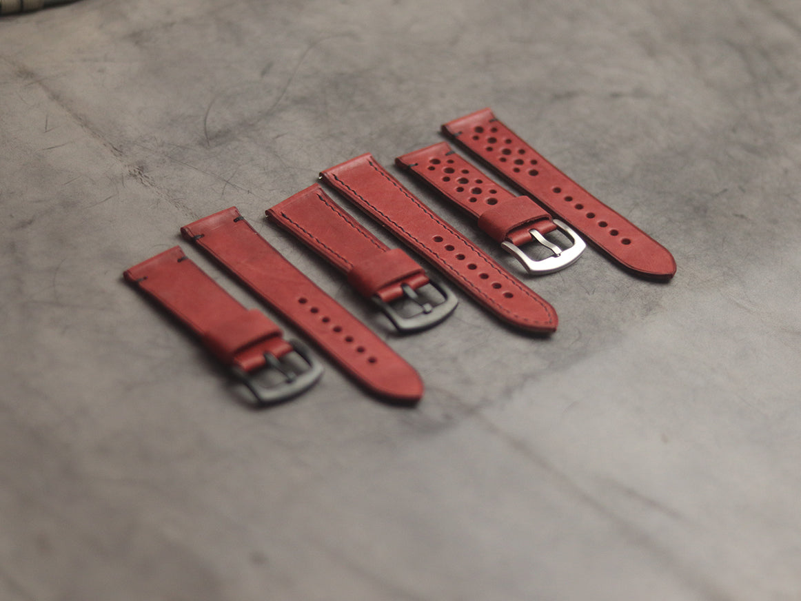 PRISMATIC RED MINIMAL STITCHED HAND-CRAFTED LEATHER WATCH STRAPS