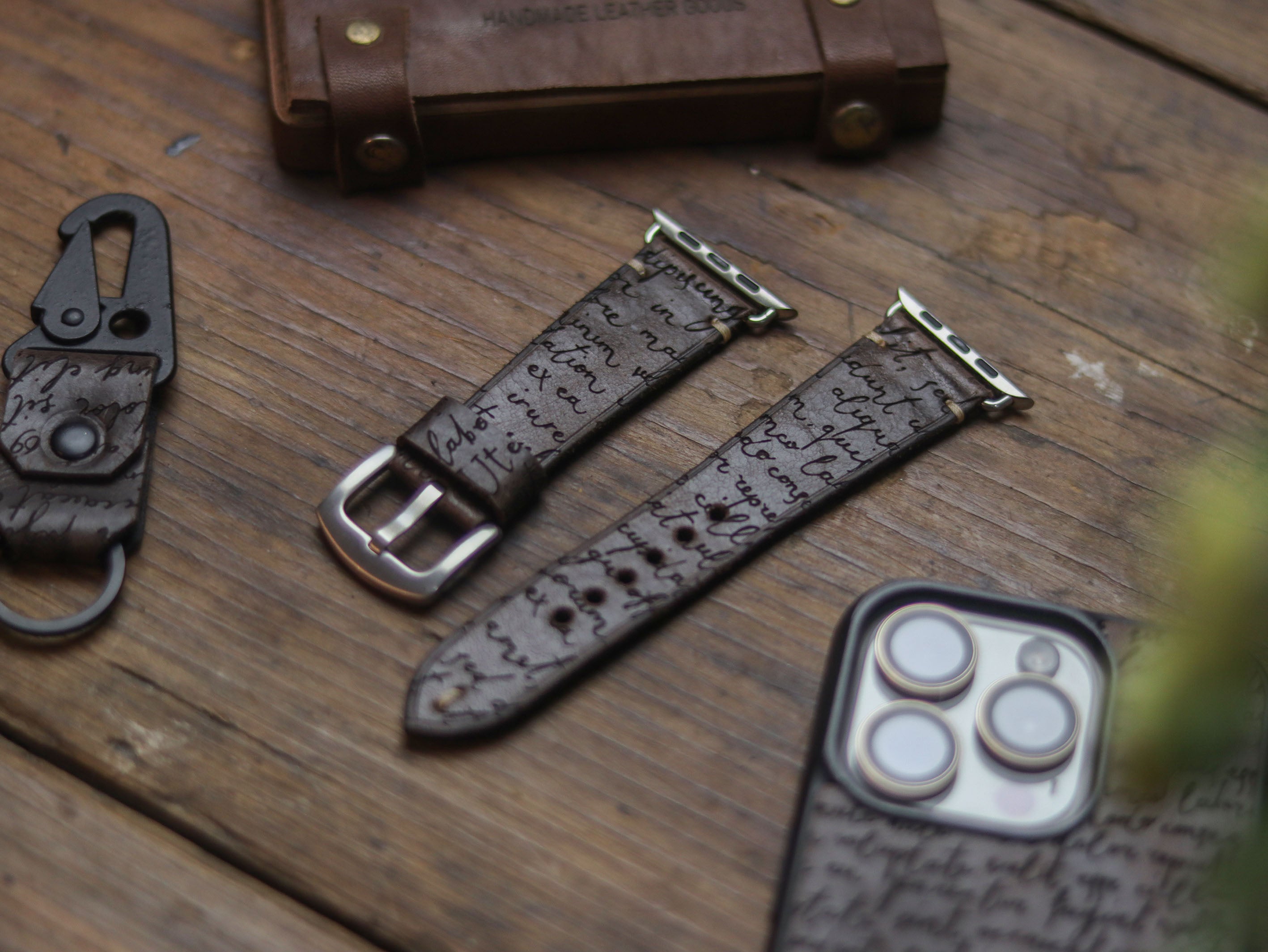 E3 ENGRAVED HAND-CRAFTED APPLE STRAPS - WALNUT BROWN